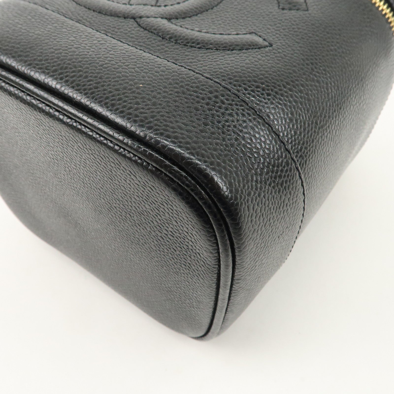CHANEL Caviar Skin Vanity Bag Hand Bag Cosmetic Pouch Black A01998 Used