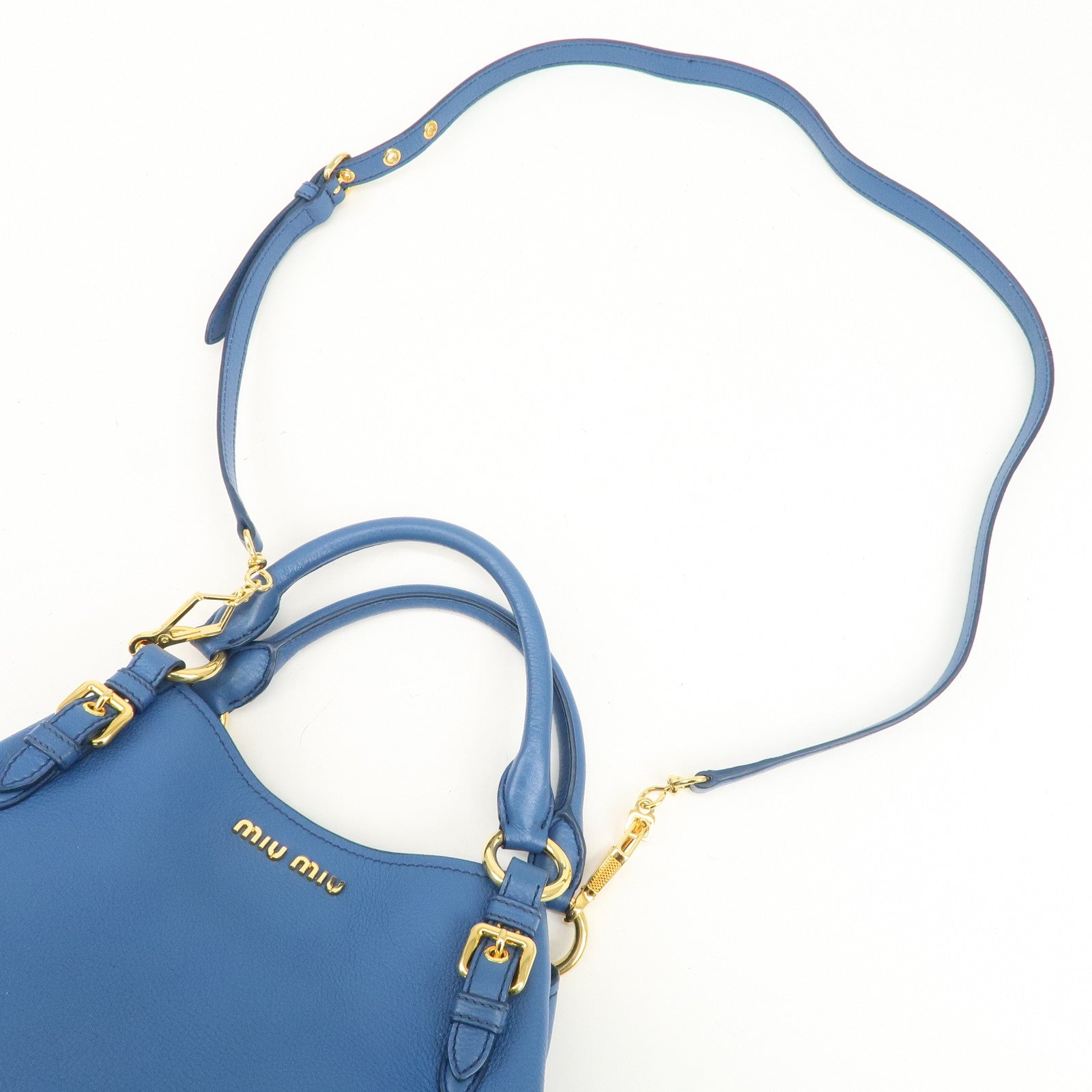 MIU MIU Madras Leather 2Way Shoulder Bag Hand Bag Blue RN0886