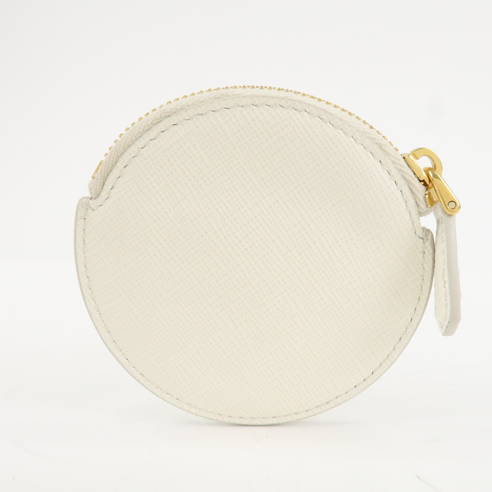 PRADA Triangle Logo Saffiano Leather Coin Case White 1MM006 Used