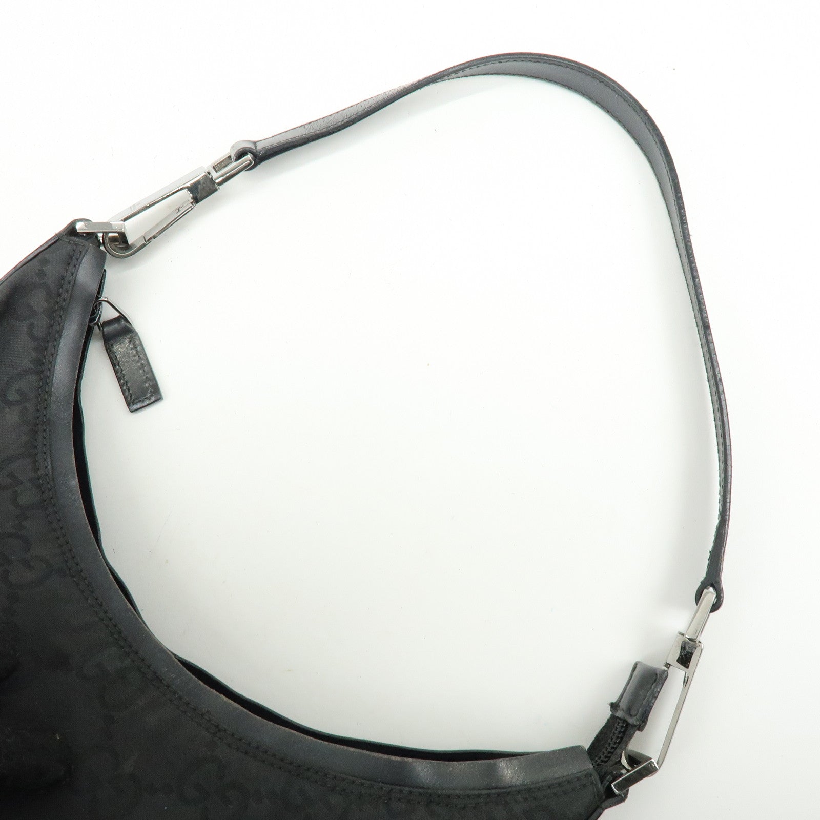 GUCCI Logo GG Nylon Leather Shoulder Bag Hand Bag Black 28335