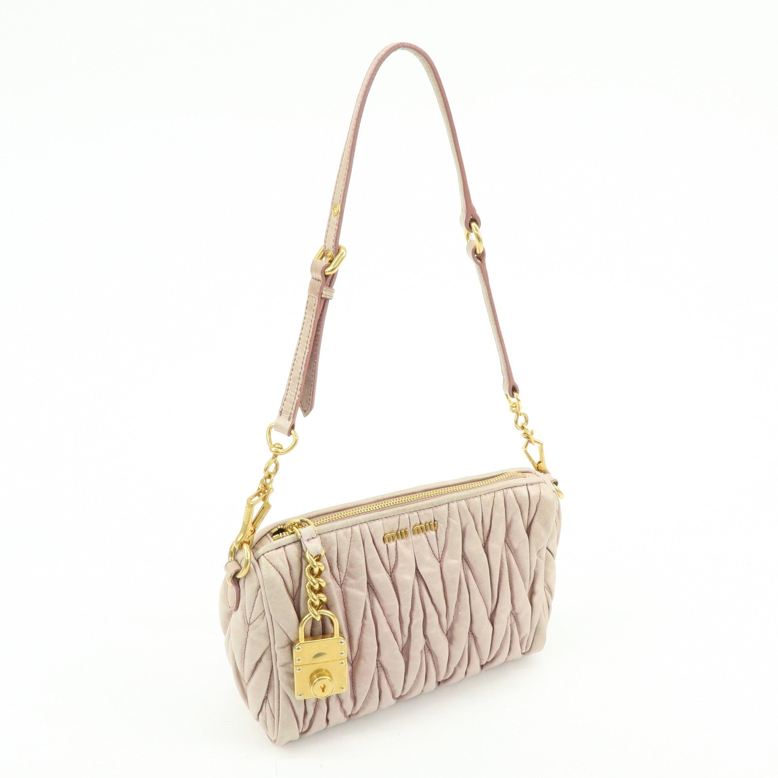 MIU MIU Matelasse Shoulder Bag Hand Bag Pink Beige 5N1521