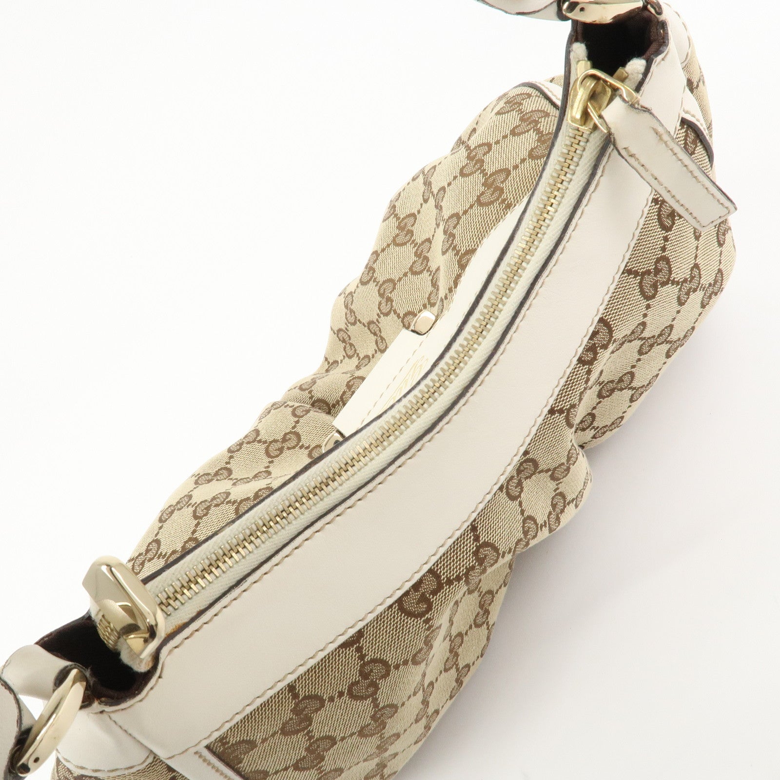 GUCCI Abbey GG Canvas Leather Shoulder Bag Beige White 190525