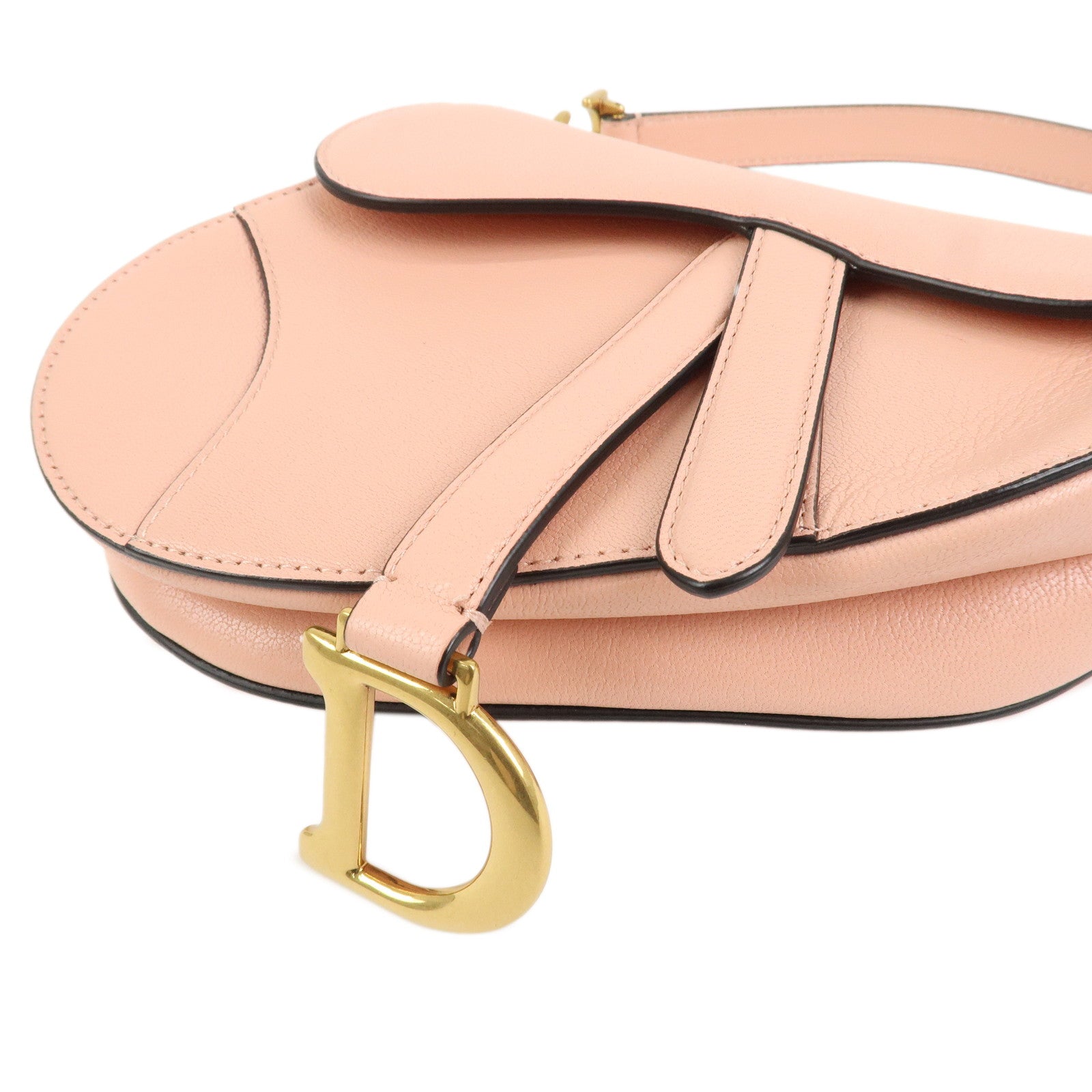 Christian Dior CD Logo Leather Saddle Bag Mini Hand Bag Pink