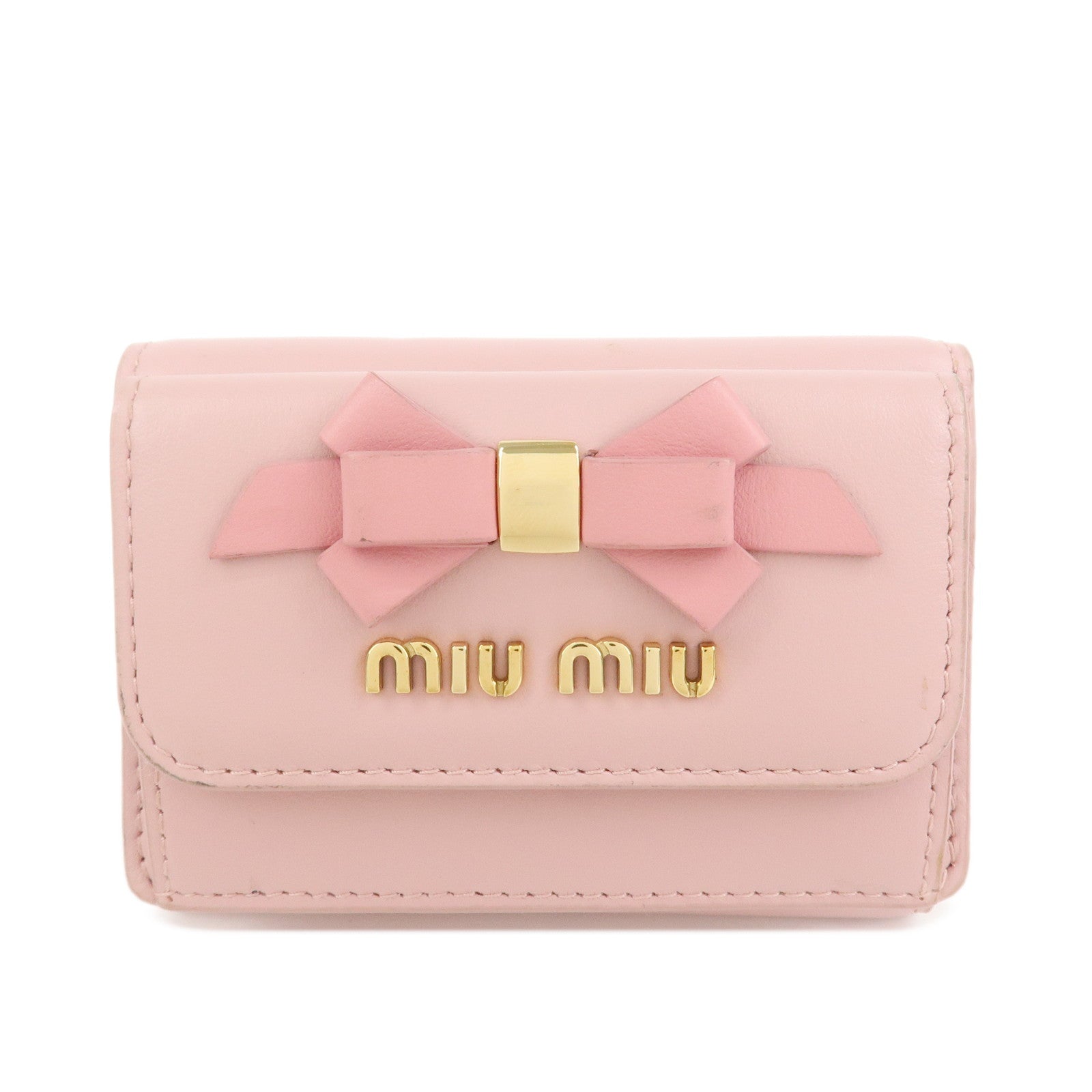 MIU MIU Logo Ribbon Tri-fold Wallet Compact Wallet Pink 5MH020