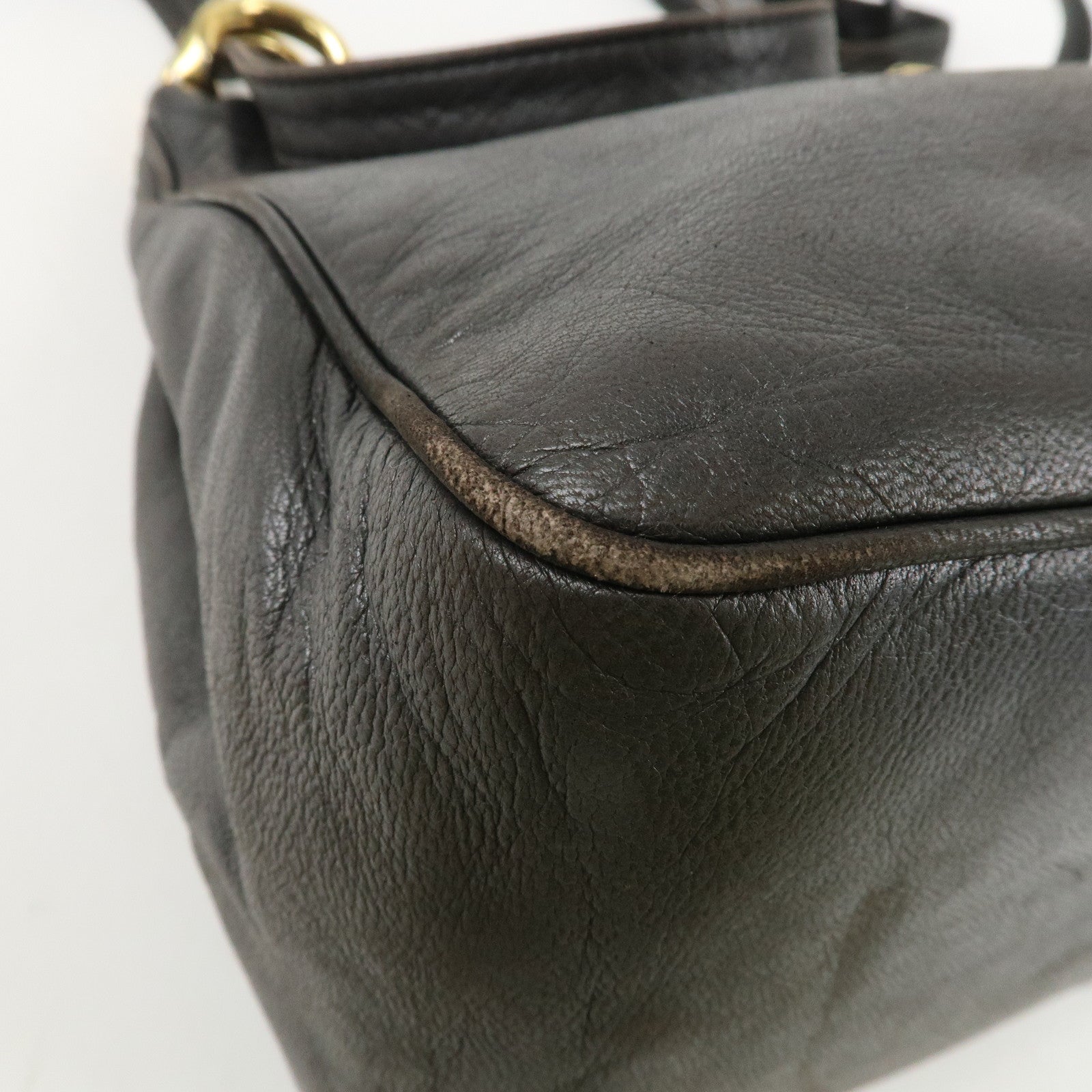 LOEWE Anagram Leather Shoulder Bag Gold Hardware Dark Brown Used