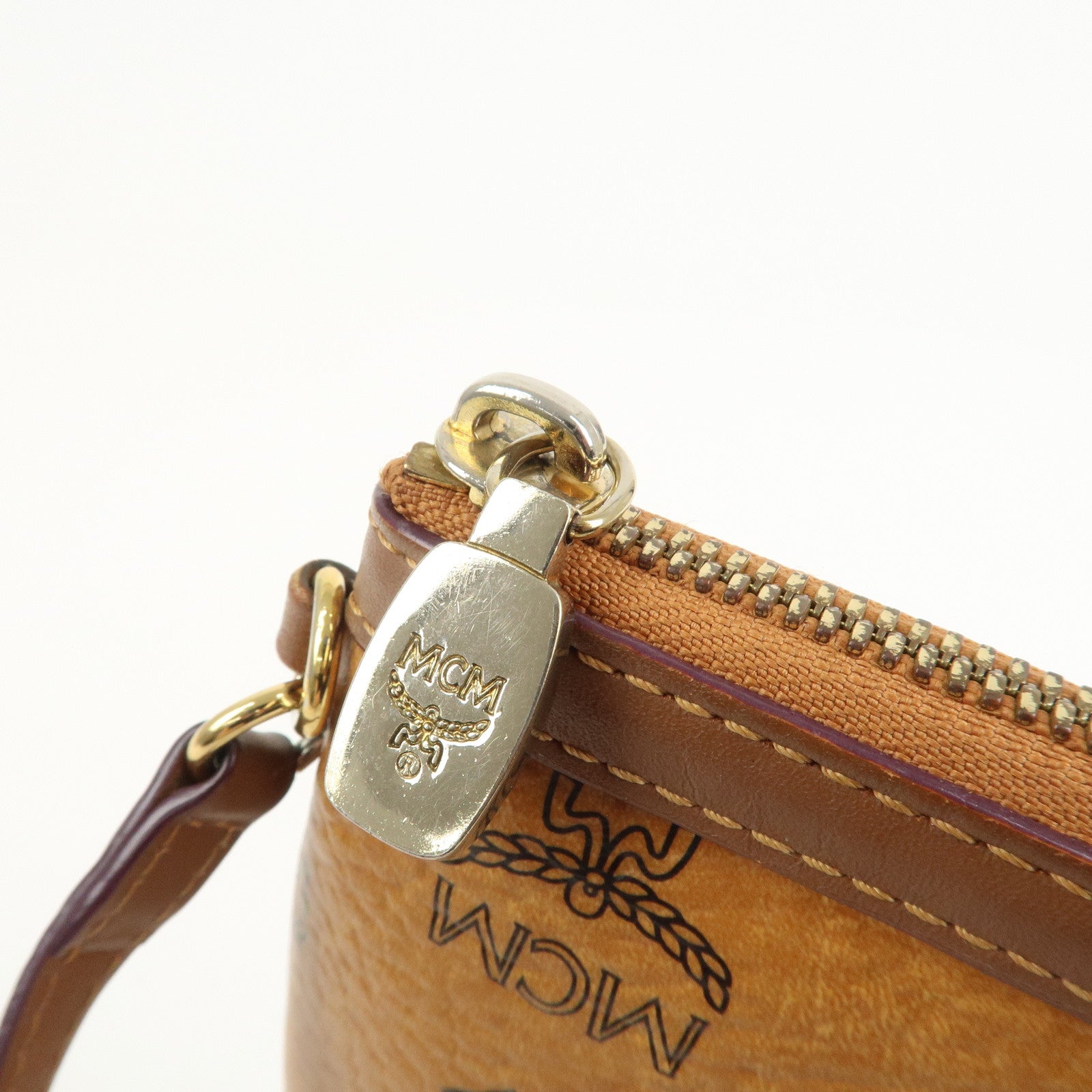 MCM Visetos Leather Shoulder Bag Crossbody Bag Brown Gold