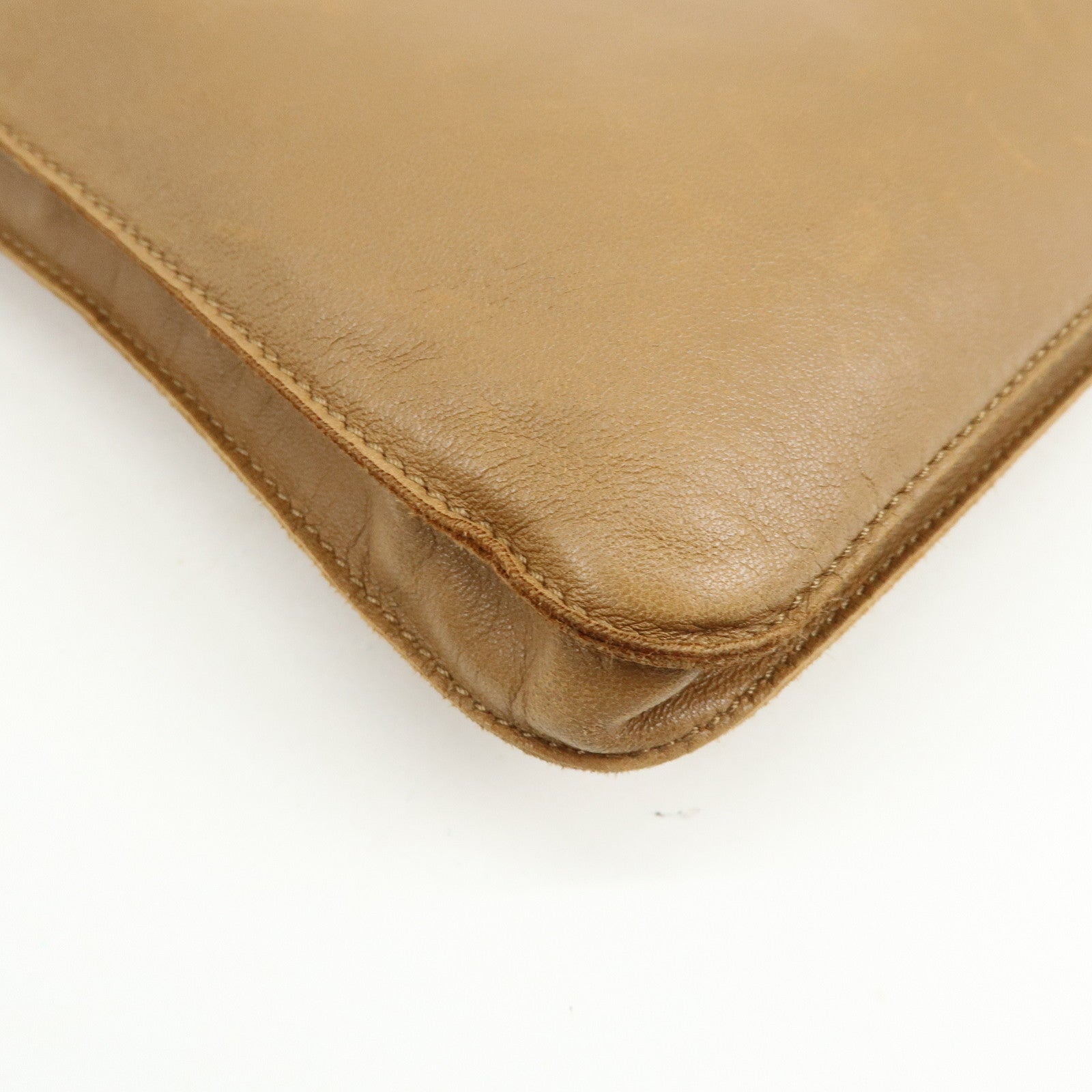 HERMES Leather Clou de Selle Shoulder Bag Crossbody Bag Brown