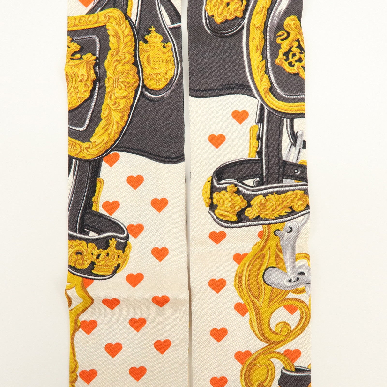 HERMES Twilly Silk 100% Brides de Gala love Scarf White Black Red