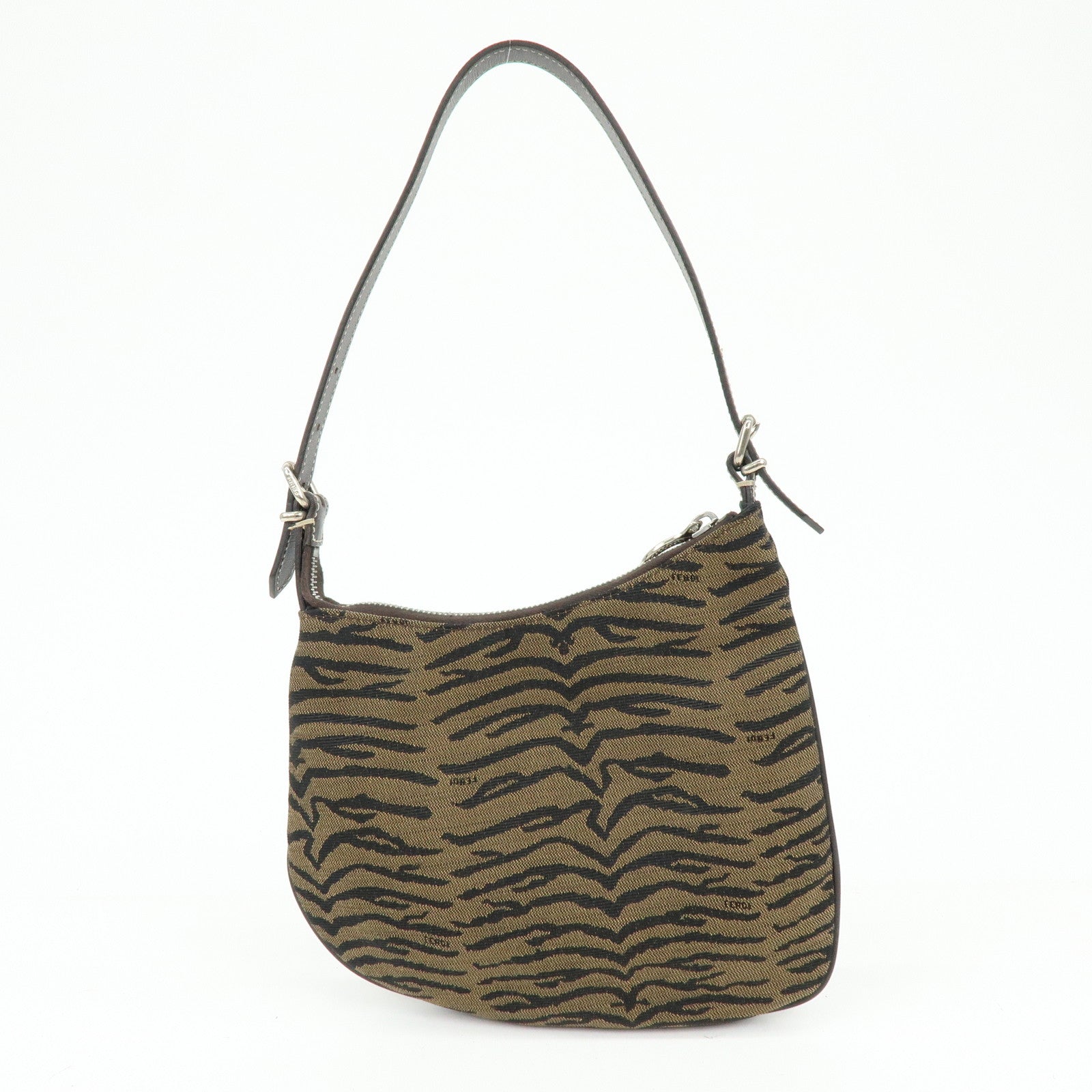 FENDI Canvas Leather Zebra Pattern Shoulder Hand Bag Brown 8BR248
