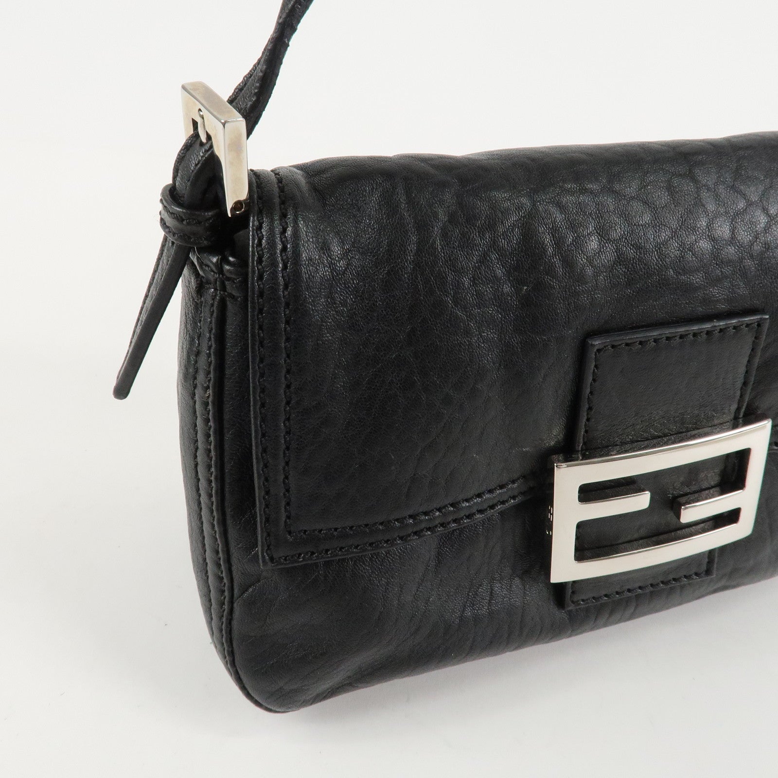 FENDI Mamma Baguette Shoulder Bag Hand Bag Black 8BR180 Used