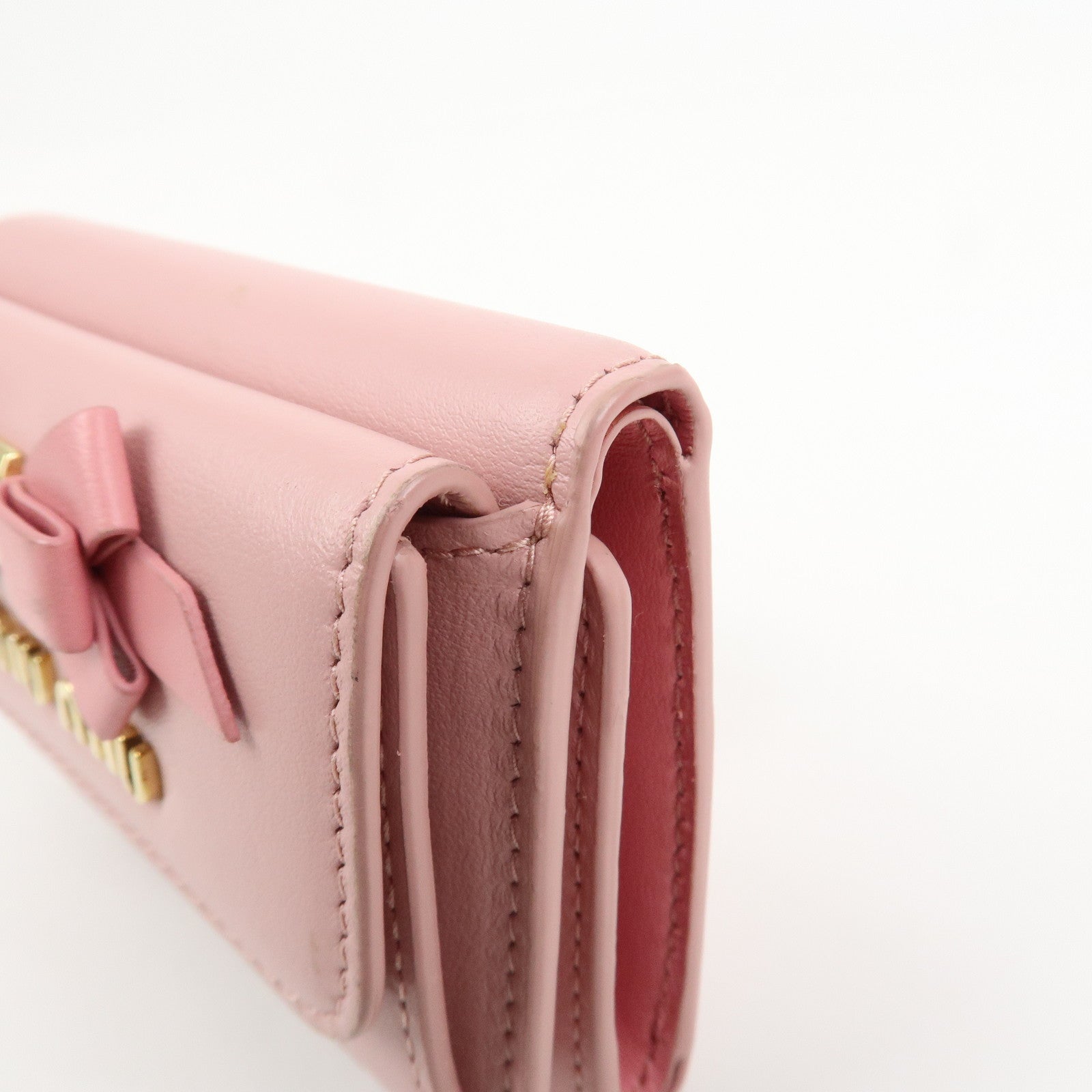 MIU MIU Logo Ribbon Tri-fold Wallet Compact Wallet Pink 5MH020