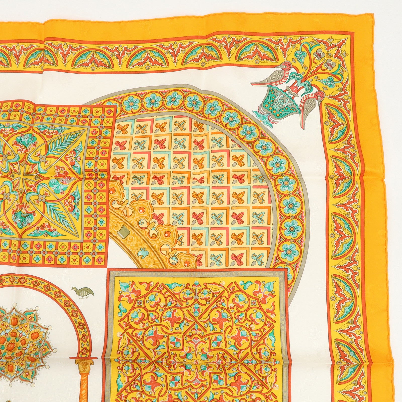 HERMES Carre 90 Silk 100% Scarf CIELS BYZANTINS Orange White