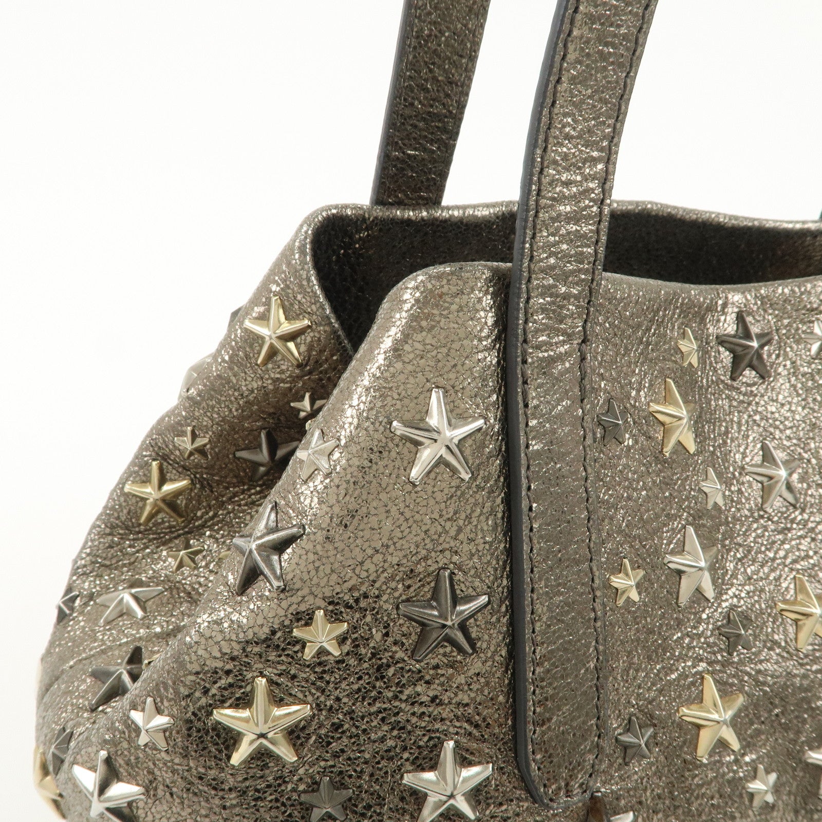 JIMMY CHOO Sophia Studs Leather Tote Bag Shoulder Bag Silver