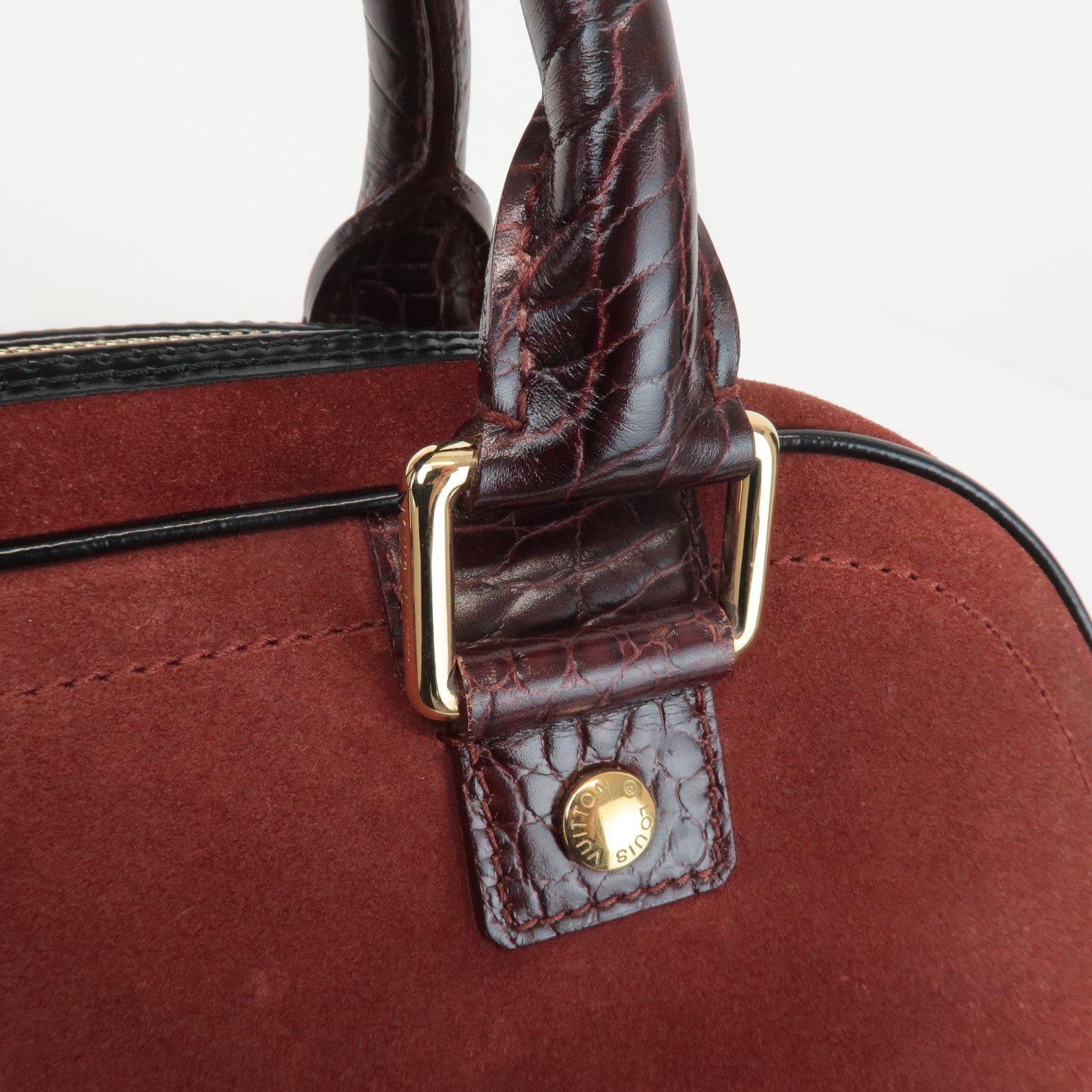 Louis Vuitton Cruise Line Suede Stamp Bag PM Bowling Bag Brown M95238 Used