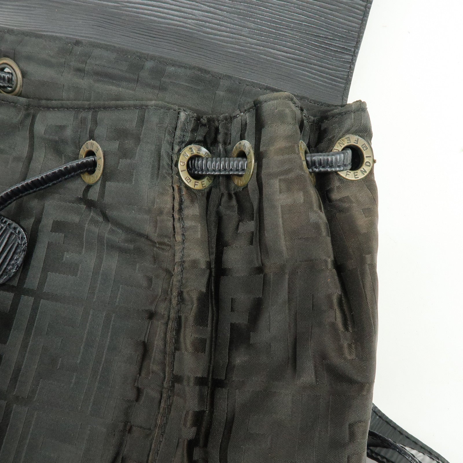 FENDI Logo Zucca Nylon Leather Backpack Rucksack Black