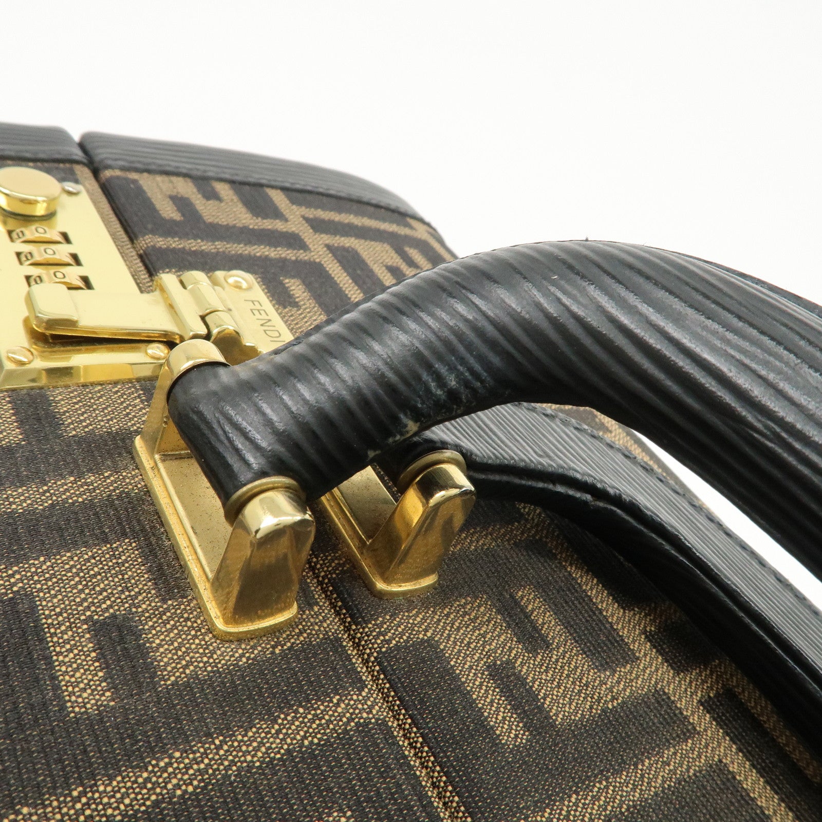 FENDI Zucca Canvas Leather Vanity Bag Makeup Box Brown Black