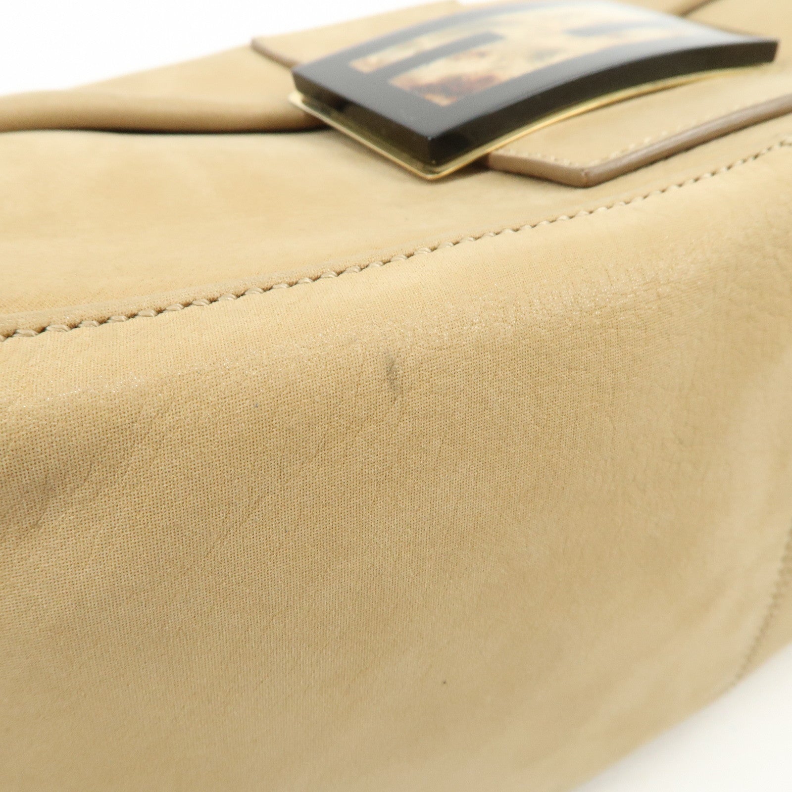 FENDI Big Mamma Baguette Leather Shoulder Bag Beige 8BR638