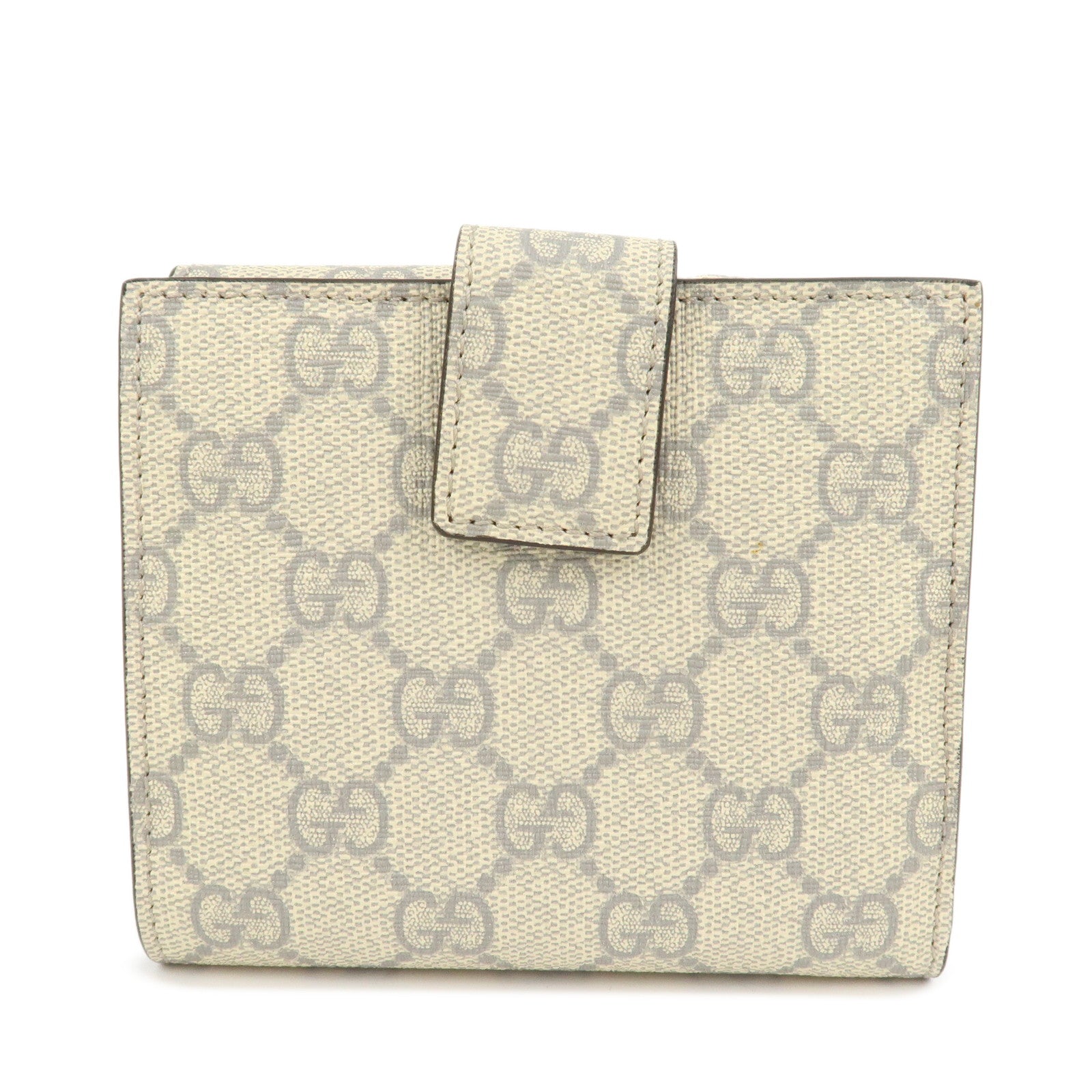 GUCCI Interlocking G GG Supreme W Flap Compact Wallet Beige Gray 212105