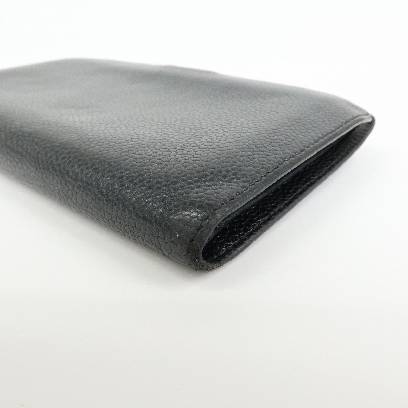 CHANEL COCO Mark Caviarskin Bi-Fold Long Wallet Black A13498