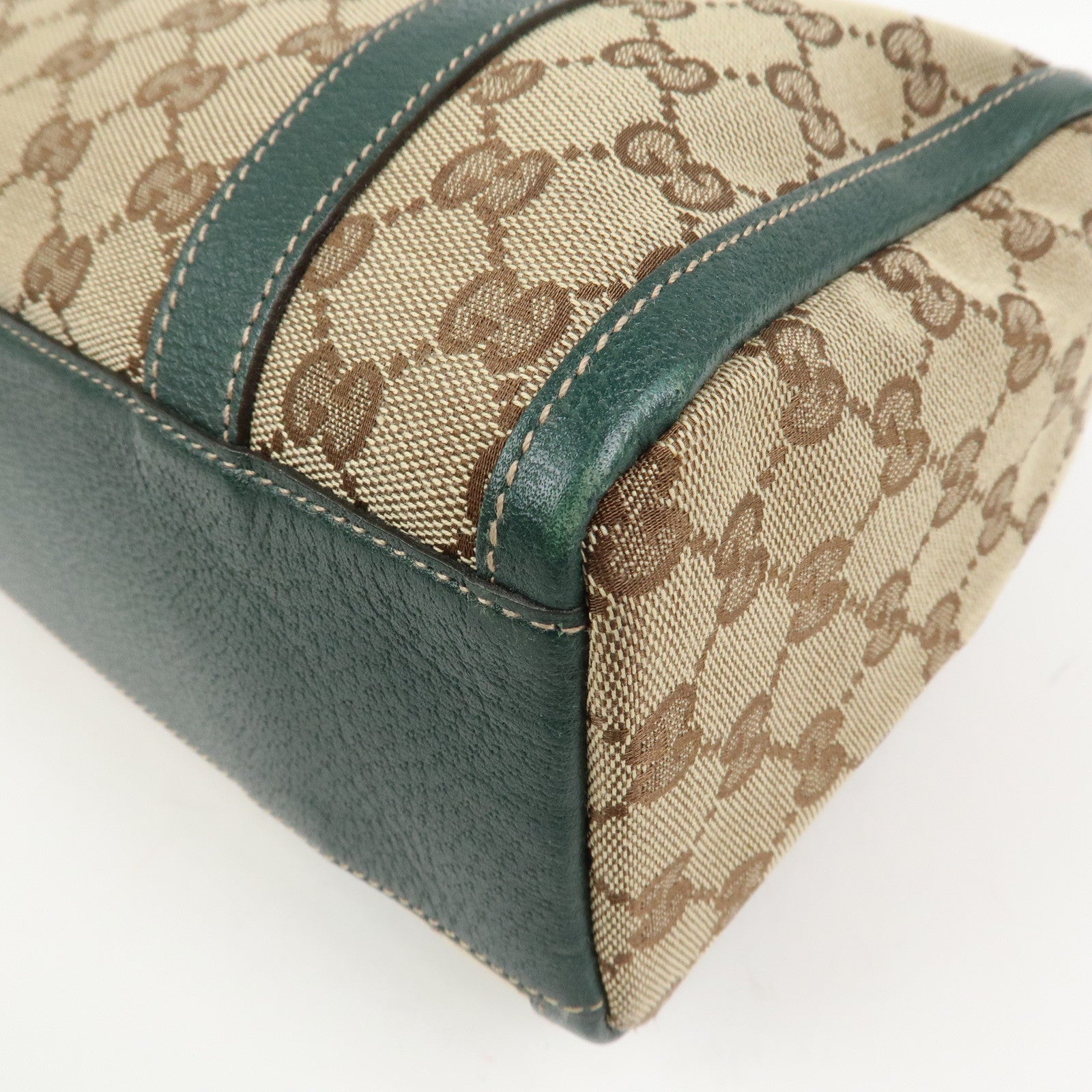 GUCCI Abbey GG Canvas Leather Mini Boston Bag Beige Green 130942