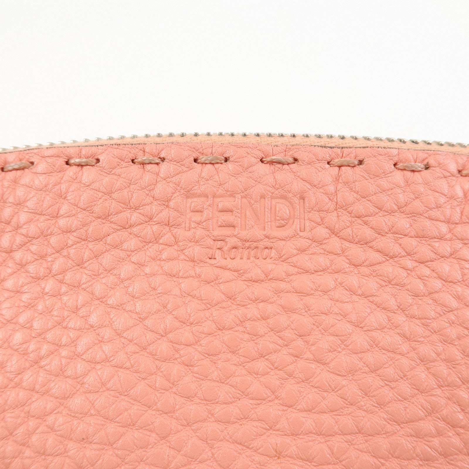 FENDI Selleria Leather Pouch Cosmetic Pouch Coral Pink
