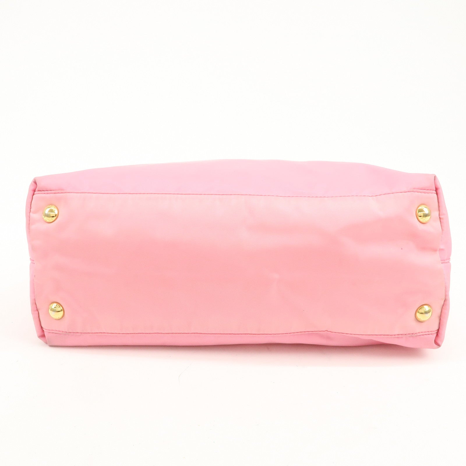 PRADA Triangle Logo Nylon Patent Leather Tote Bag Shoulder Bag Pink