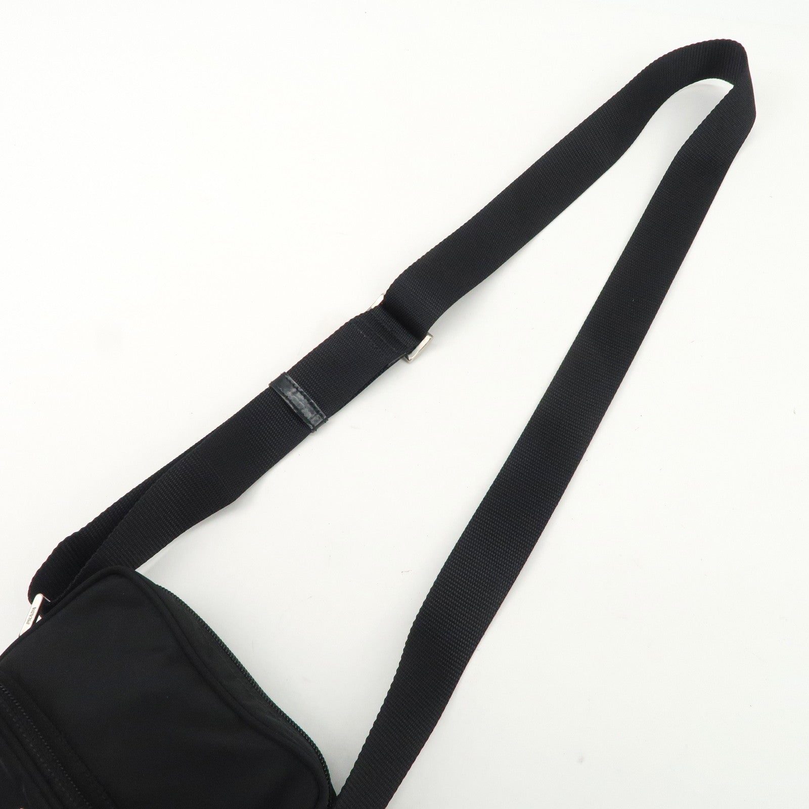 PRADA Triangle Logo Leather Nylon Shoulder Bag Black BT0169