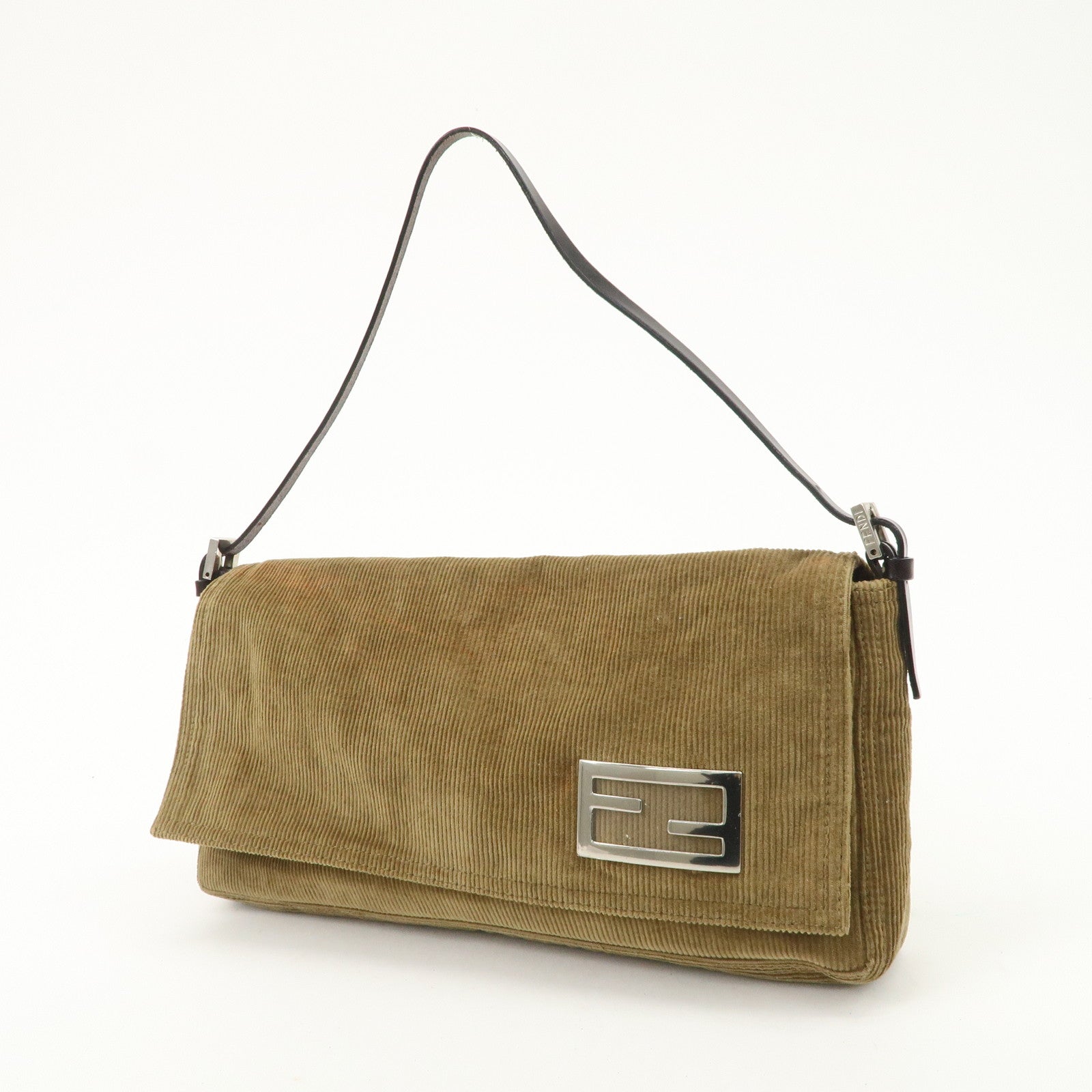 FENDI Logo Corduroy Shoulder Bag Hand Bag Caramel Used