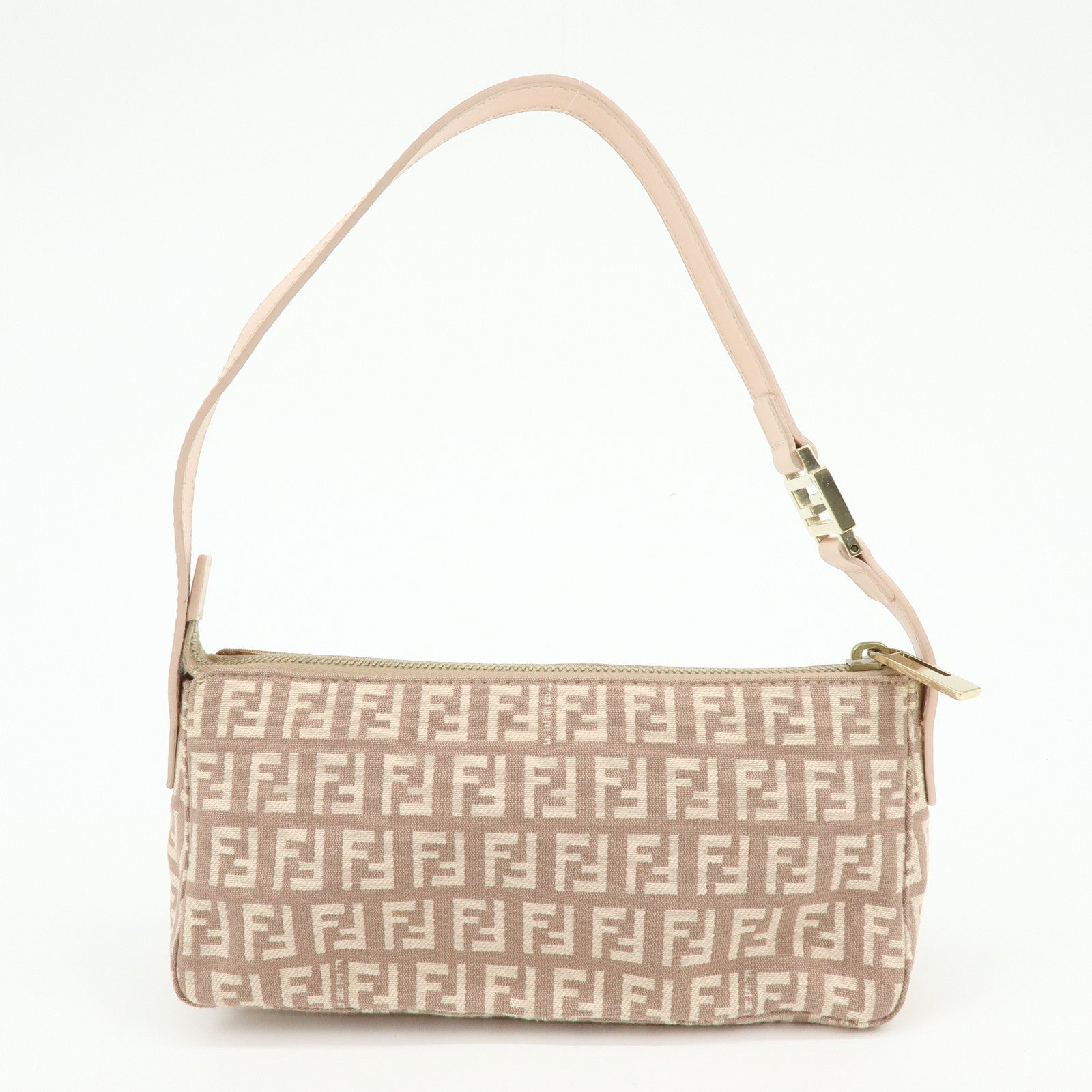 FENDI Zucchino Canvas Leather Hand Bag Pink Beige 8BR443