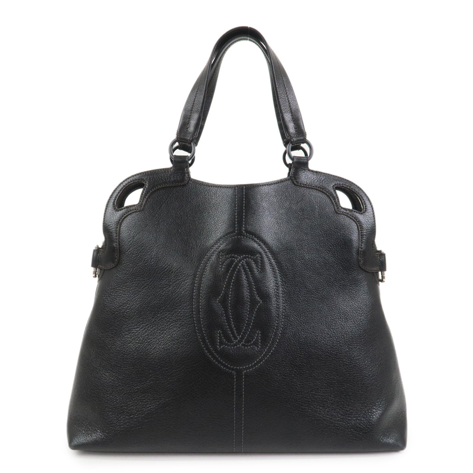Cartier Marcello Leather Hand Bag Tote Bag Black