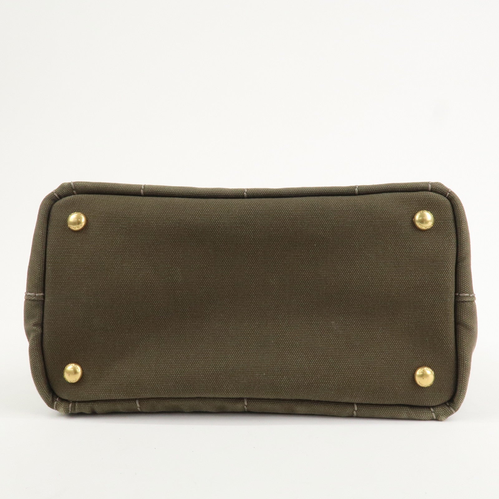 PRADA Logo Canapa Mini Canvas Tote Bag Hand Bag Khaki BN2439