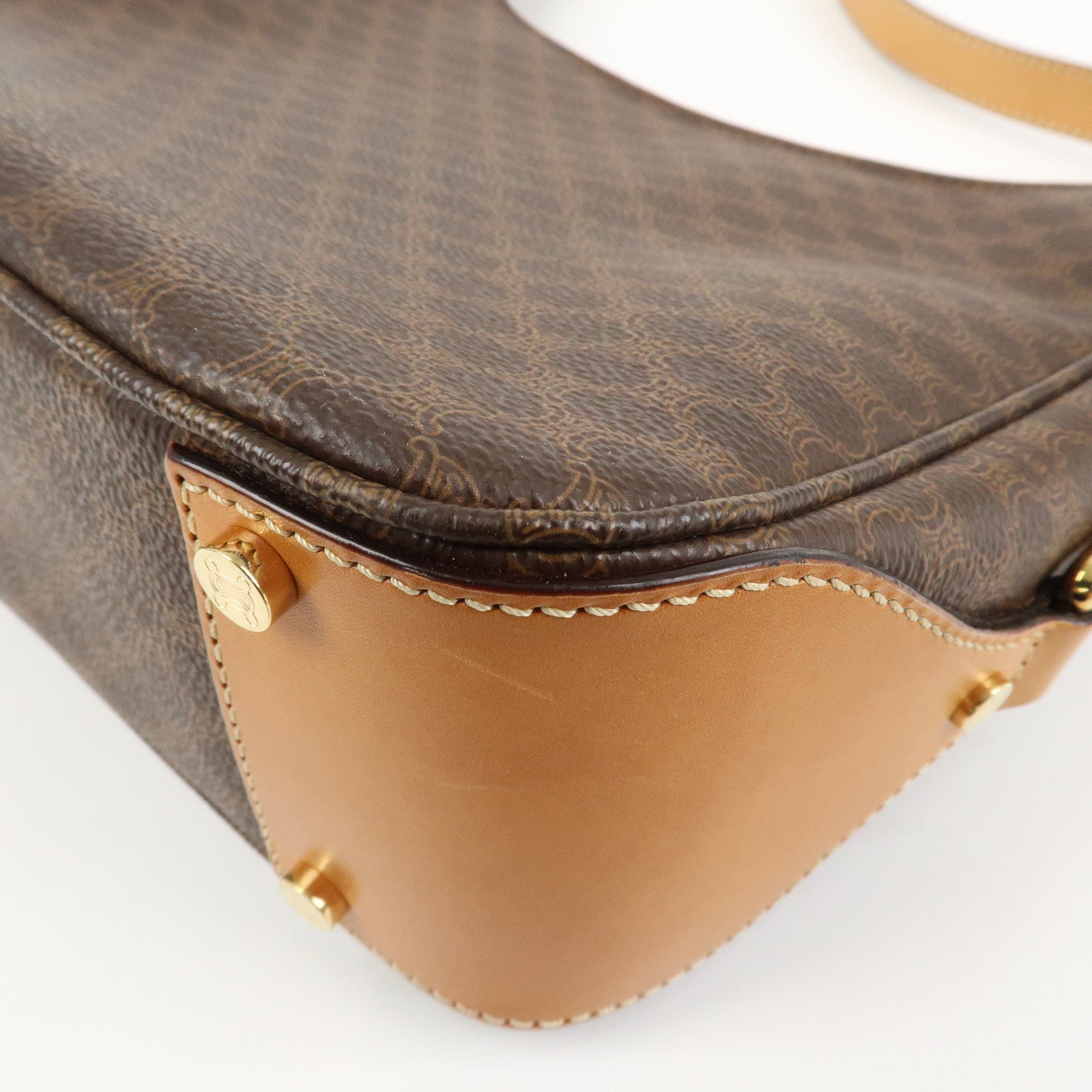 CELINE Macadam PVC Coating Canvas Leather Shoulder Bag Brown