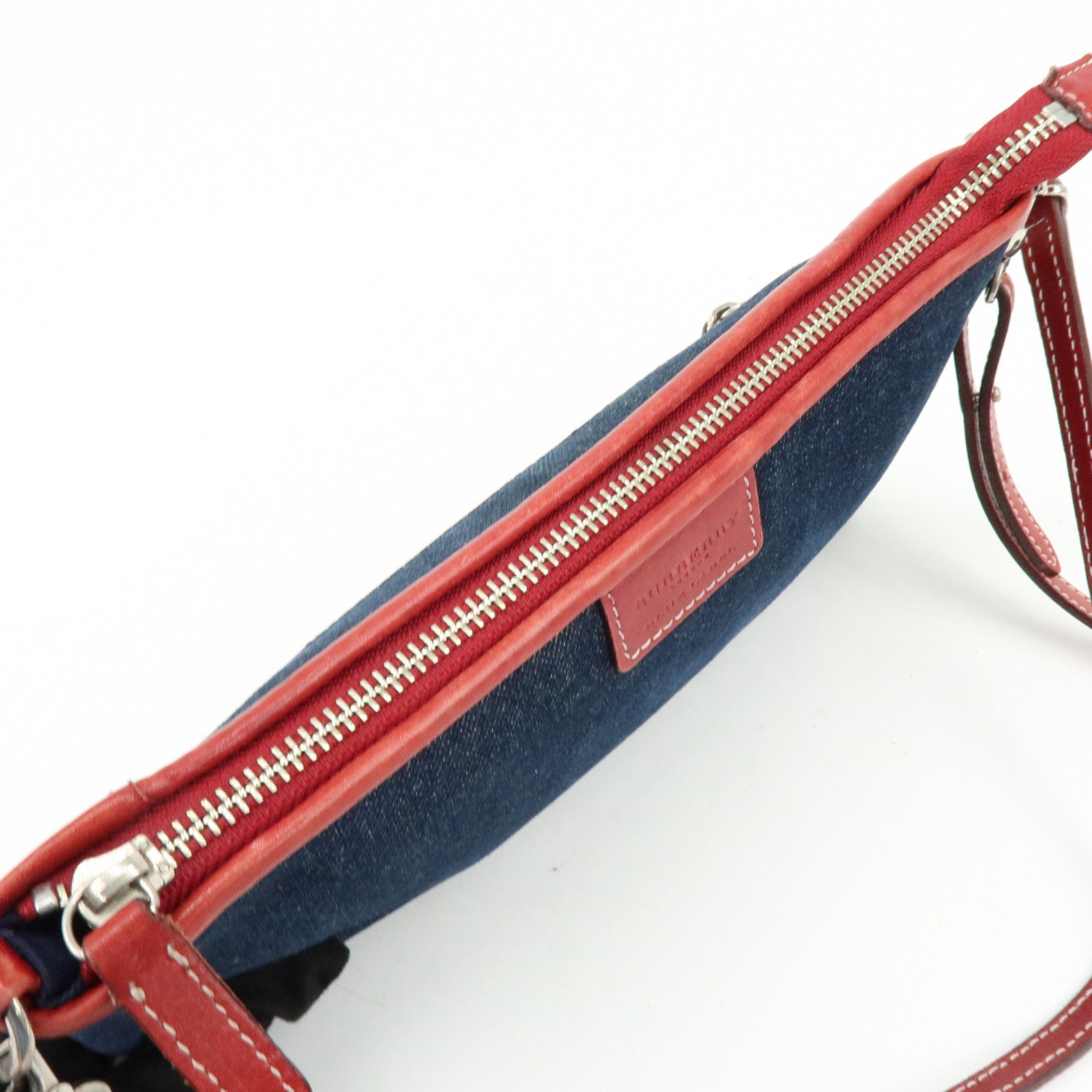 BURBERRY Blue Label Denim Leather 2Way Shoulder Hand Bag Blue Red
