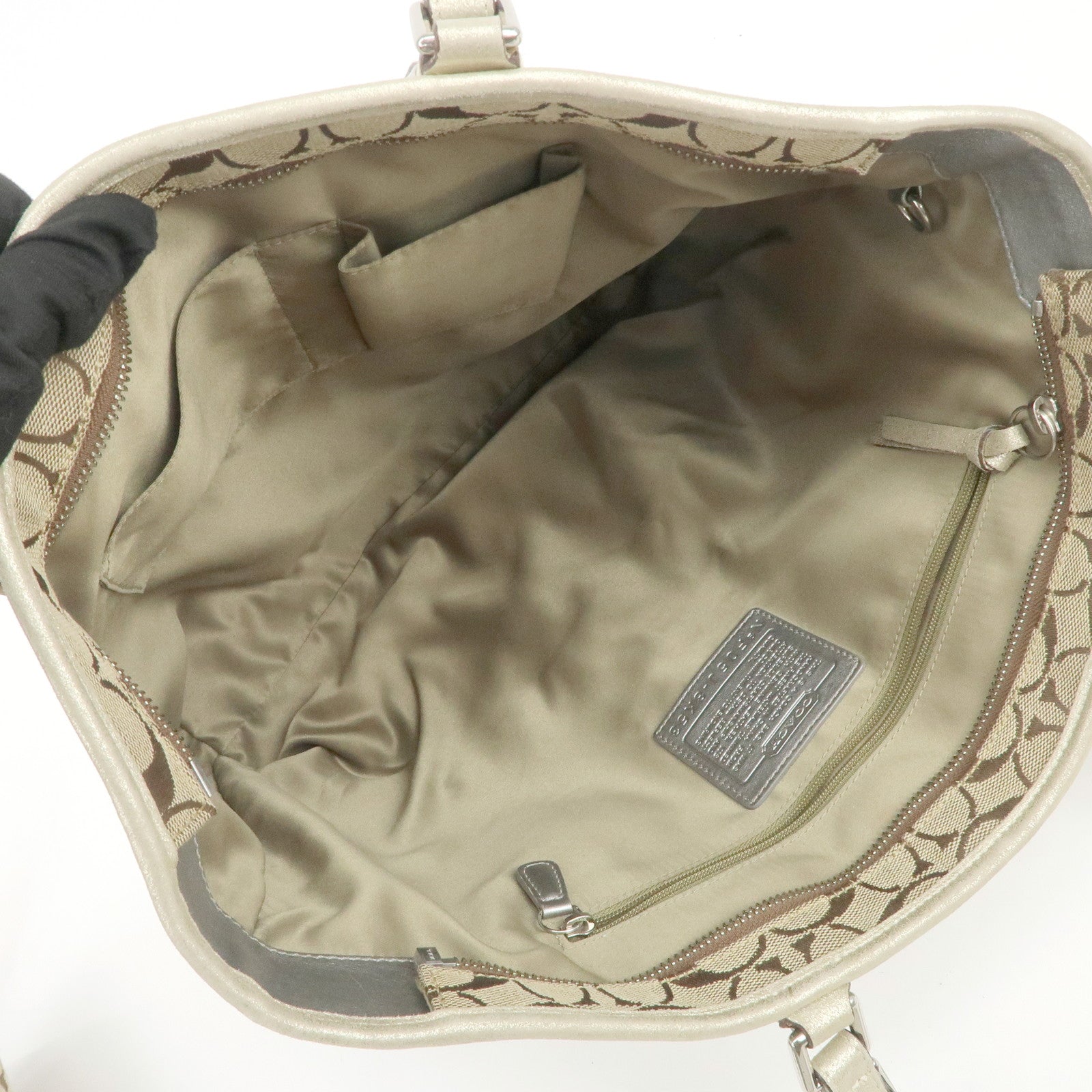 COACH Signature Set of 3 Shoulder Bag Hand Bag Beige Brown Gold