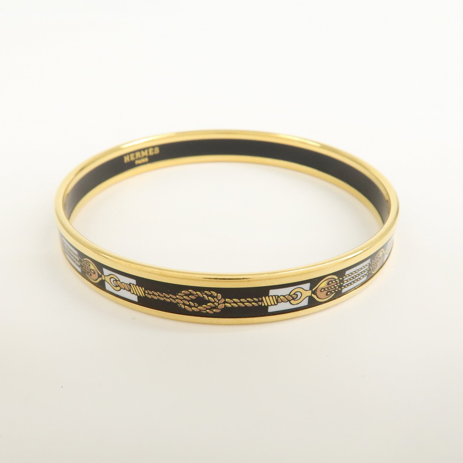 HERMES Email PM Gold Plated Bracelet Bangle Black