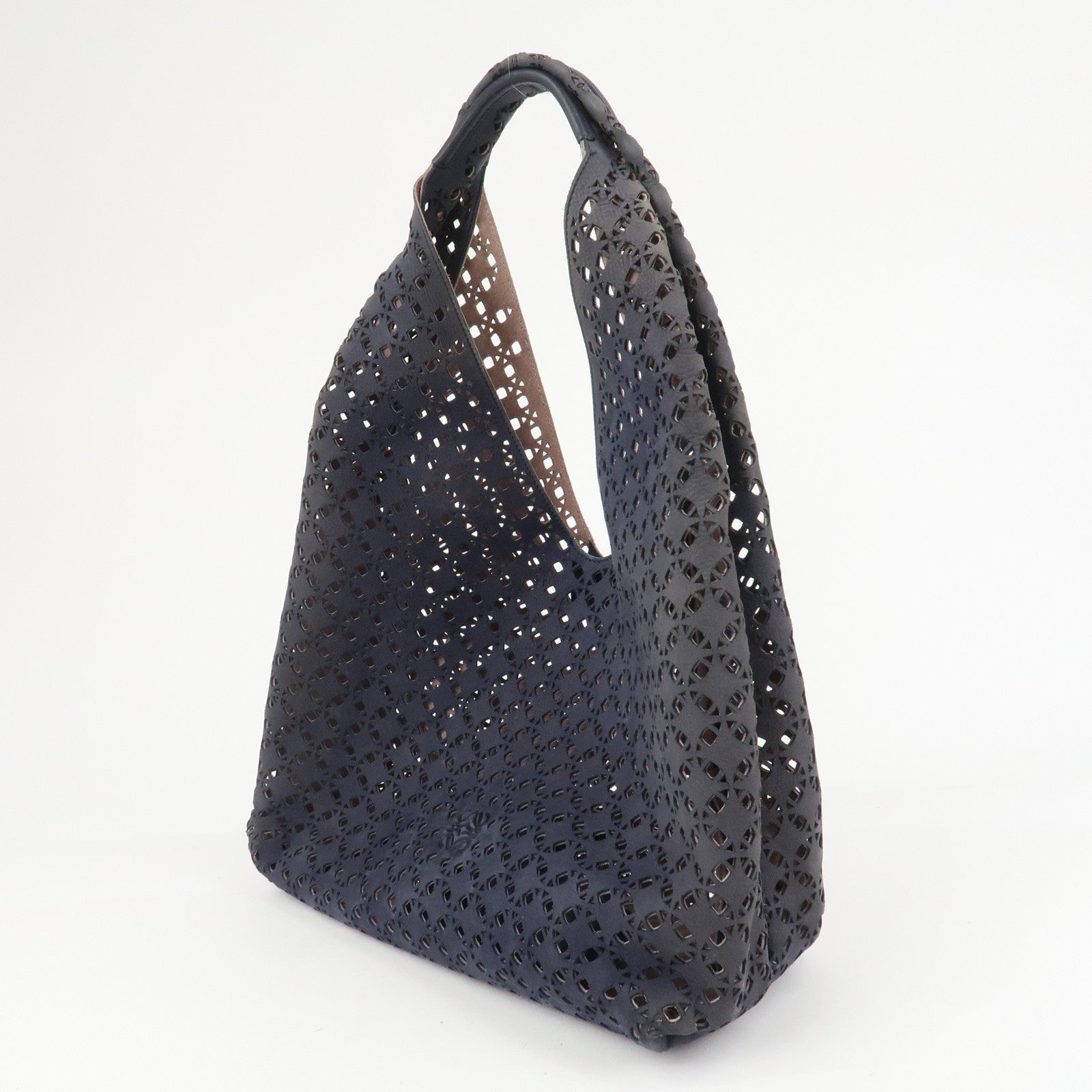 LOEWE Anagram Logo Leather Shoulder Bag Hand Bag Navy