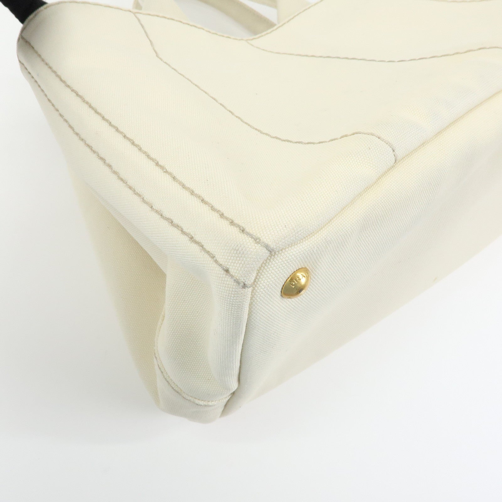 PRADA Canapa Large Triangle Logo Tote Hand Bag Ivory BN1872