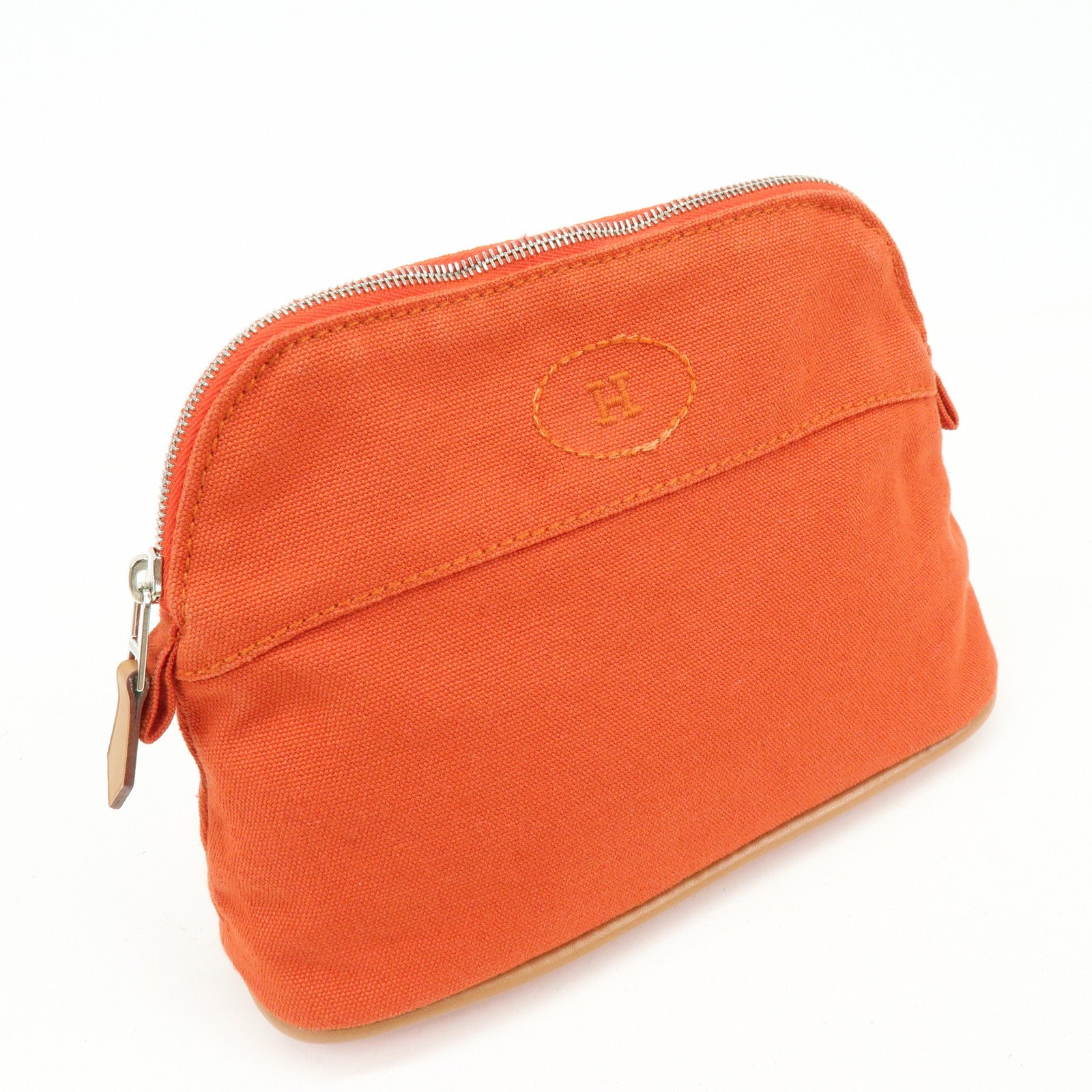 HERMES Bolide Mini Cotton Leather Pouch Cosmetic Pouch Orange