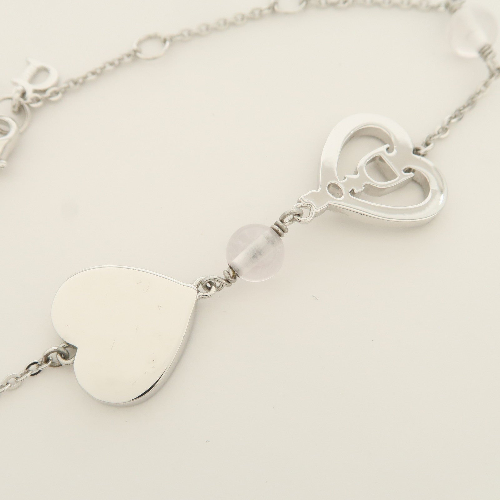 Christian Dior Logo Heart Metal Beads Bracelet Silver
