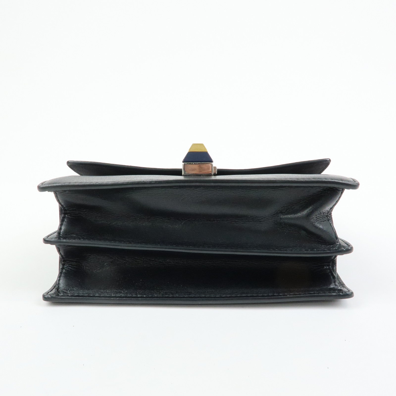 FENDI Kan I Mini Leather Chain Shoulder Crossbody Bag Black 8M0381