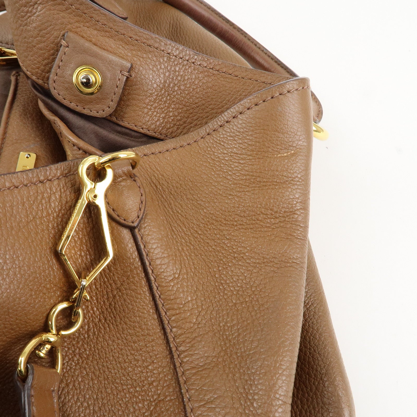 MIU MIU Vitello Phenix Leather Shoulder Bag Hand Bag Brown RN0886 Used