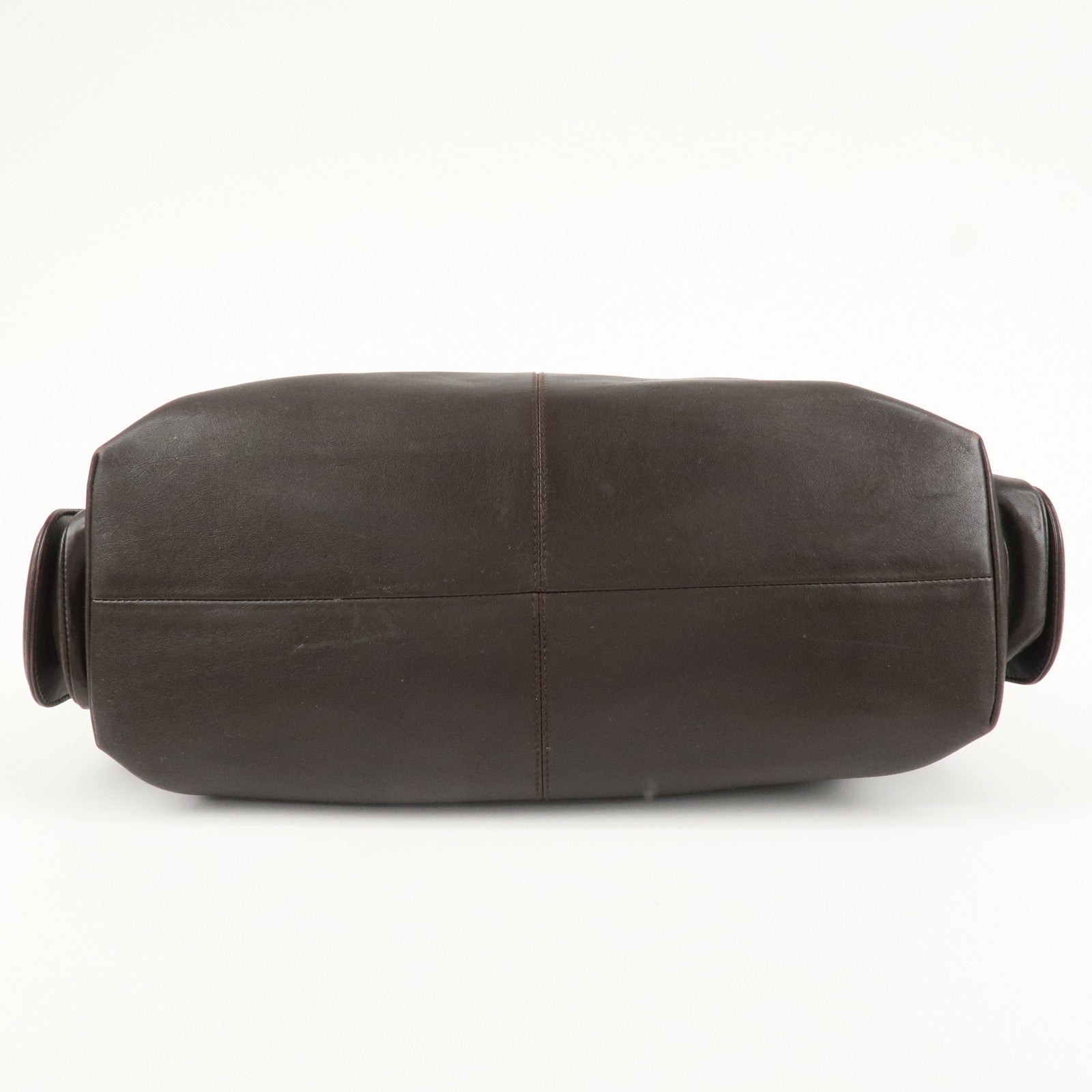 BVLGARI Leoni Leather Hand Bag Boston Bag Brown Gold Hardware Used