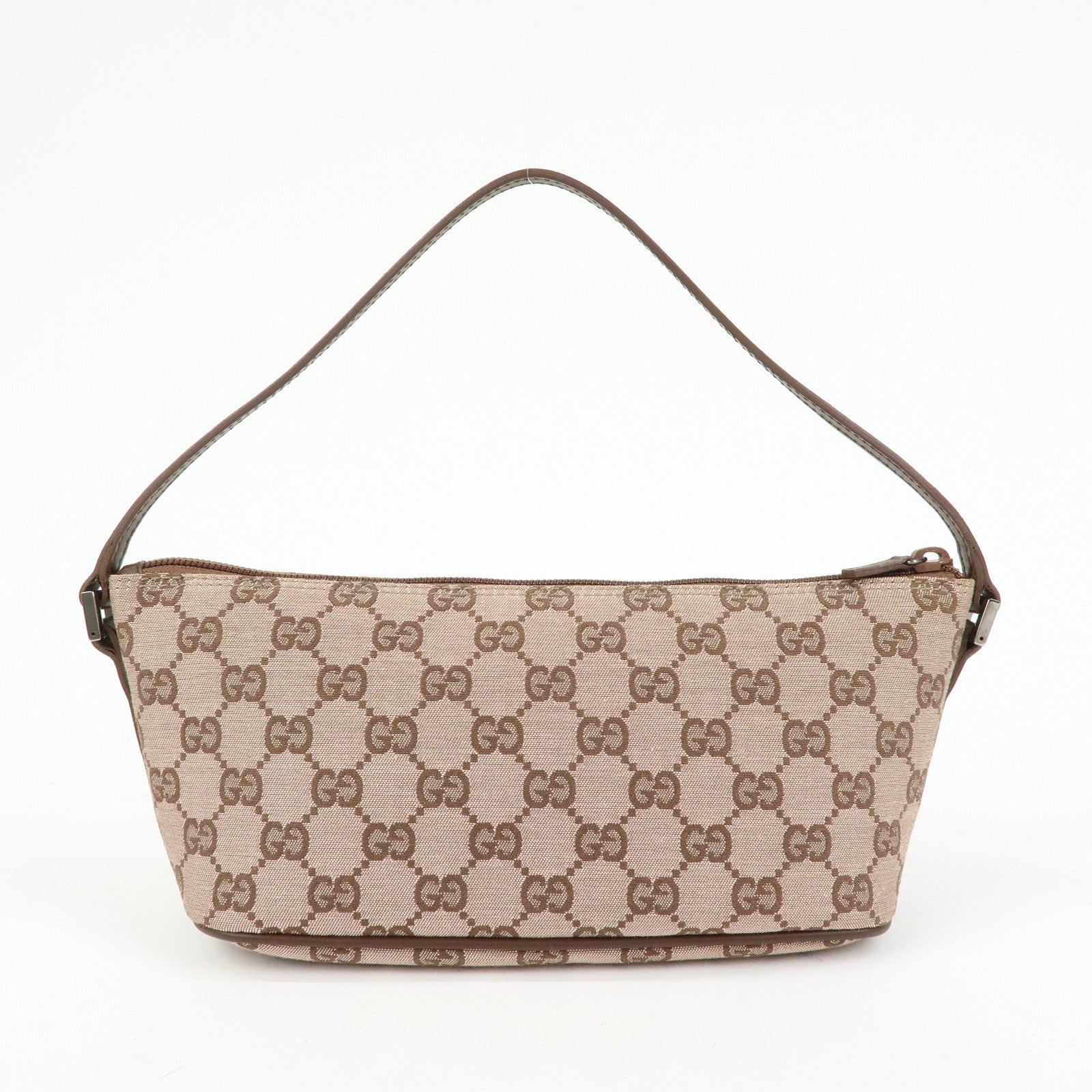GUCCI Boat Bag GG Canvas Leather Hand Bag Brown 07198