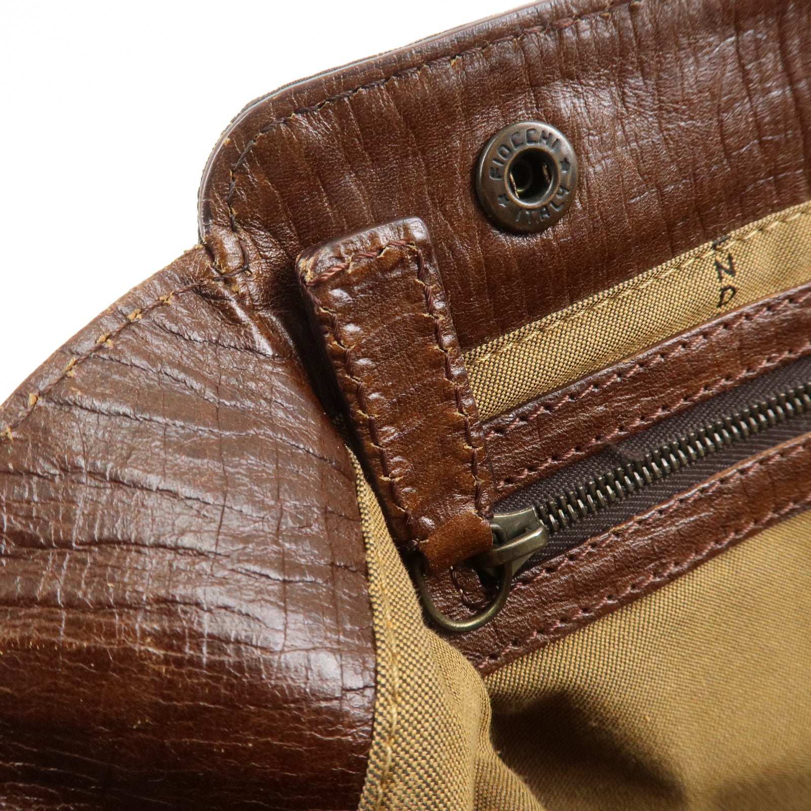 FENDI Etnico Zucca Canvas Leather Shoulder Bag Brown Black 8BN157