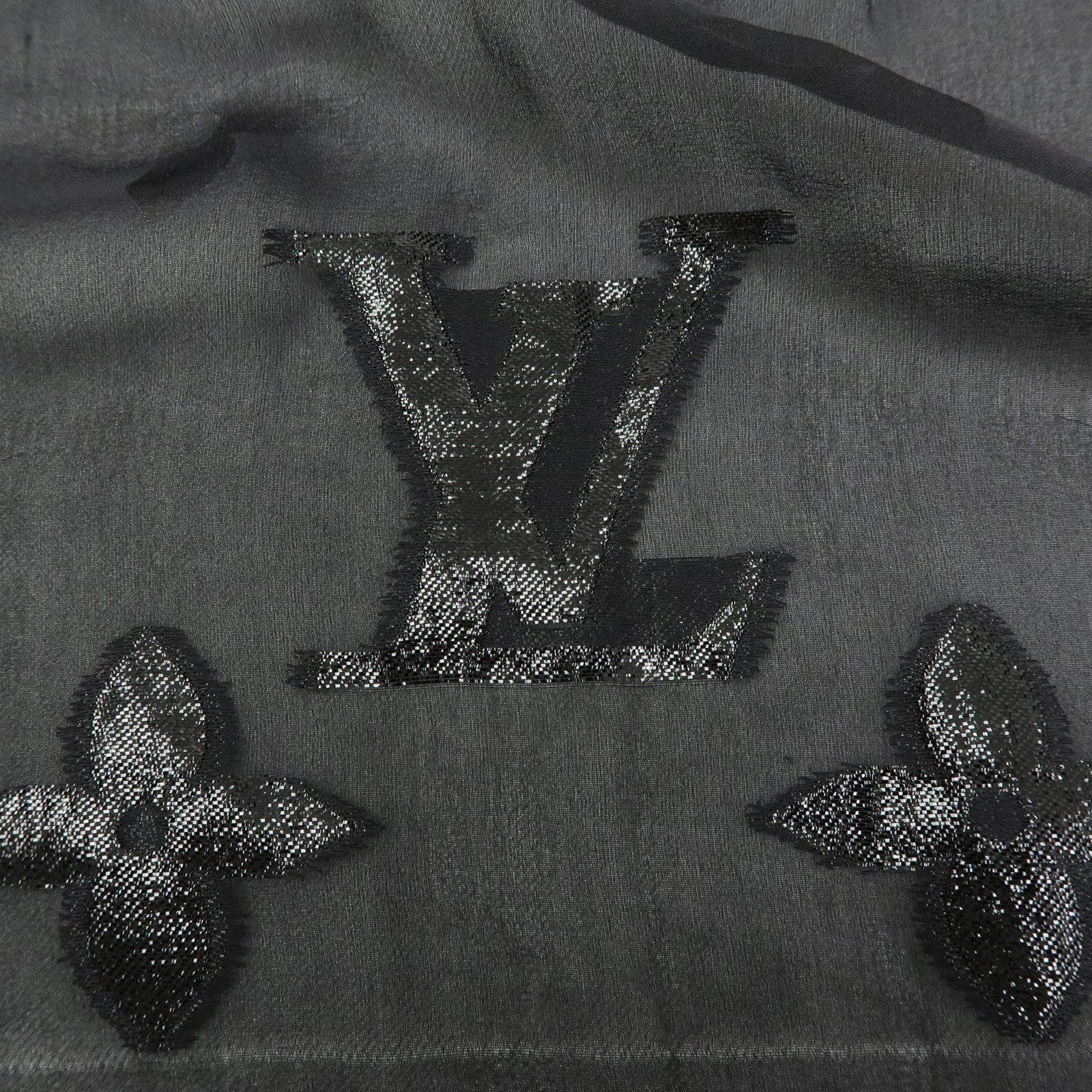 Louis Vuitton Silk Nylon Scarf Shawl Glitter Black