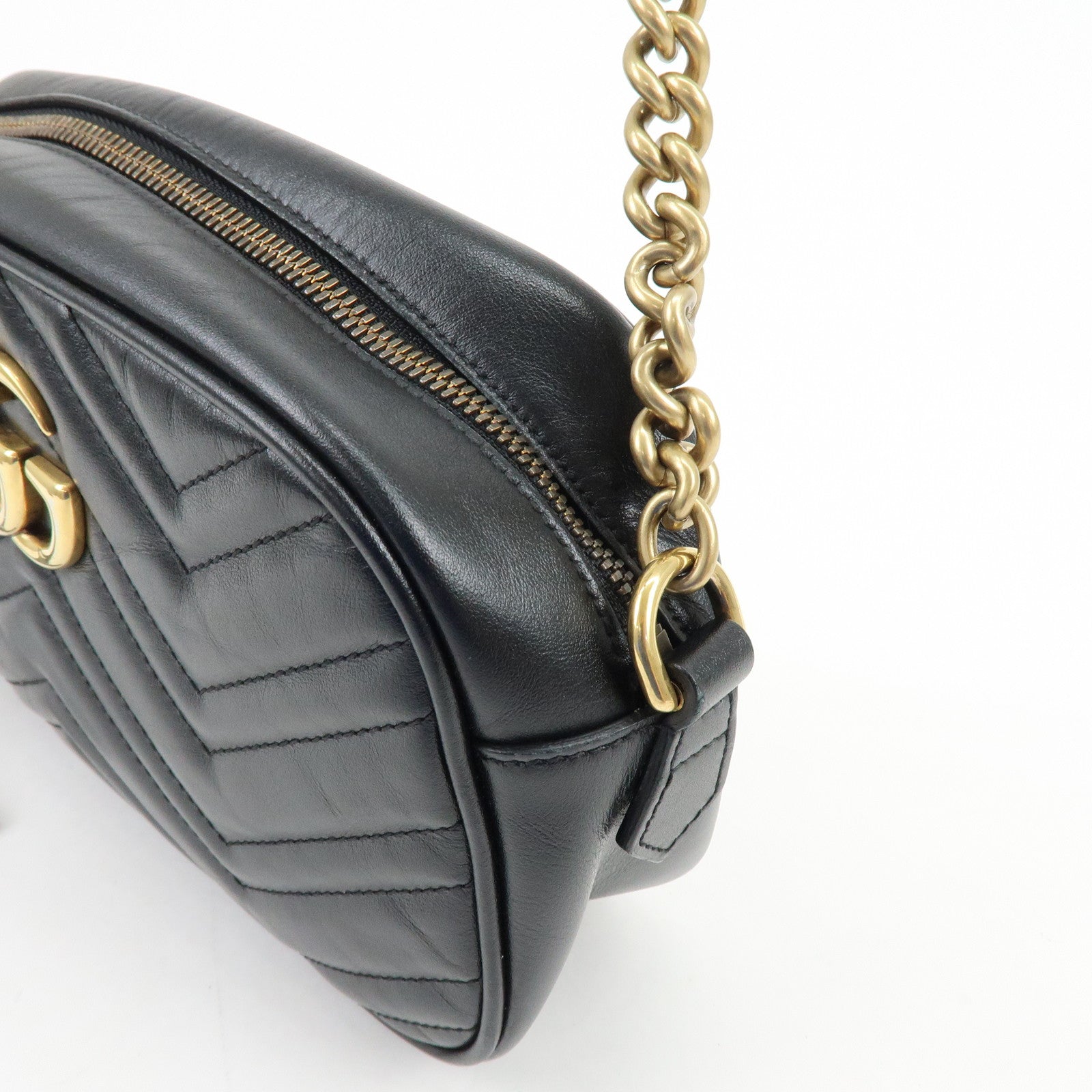 GUCCI GG Marmont Shevron Leather Shoulder Bag Black 447632