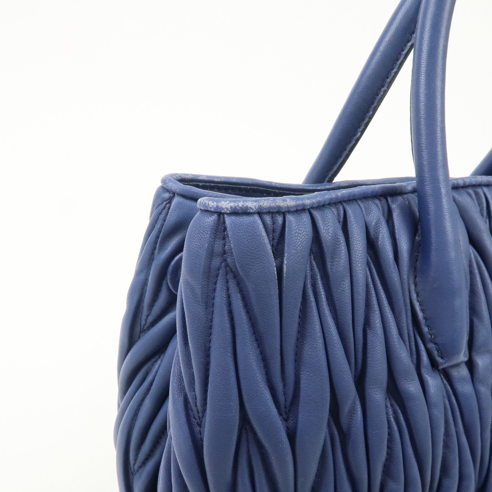 MIU MIU Matelasse Nappa Leather 2Way Bag Hand Bag Blue RN1047