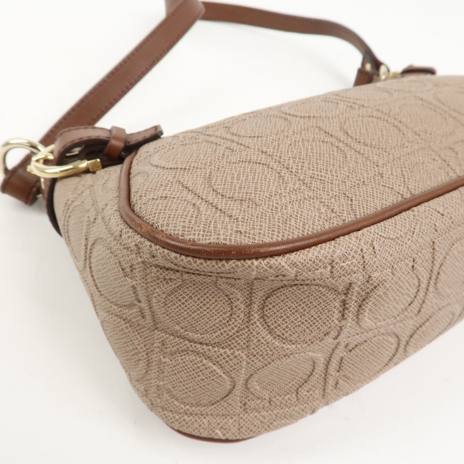 Ferragamo Gancini Logo PVC Leather Shoulder Bag Hand Bag Brown