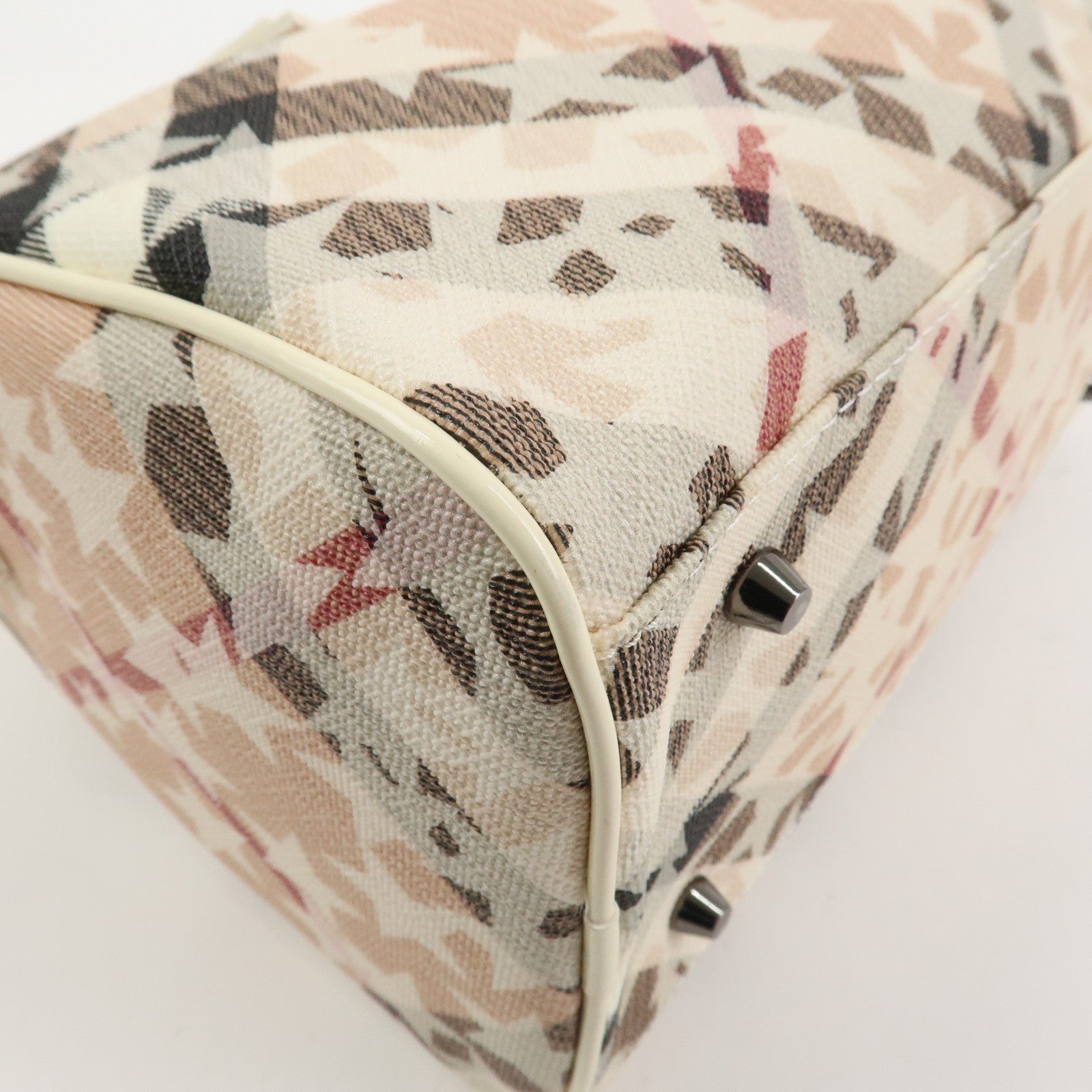 Burberry PVC Canvas Patent Leather 2Way Bag Hand Bag Beige Ivory