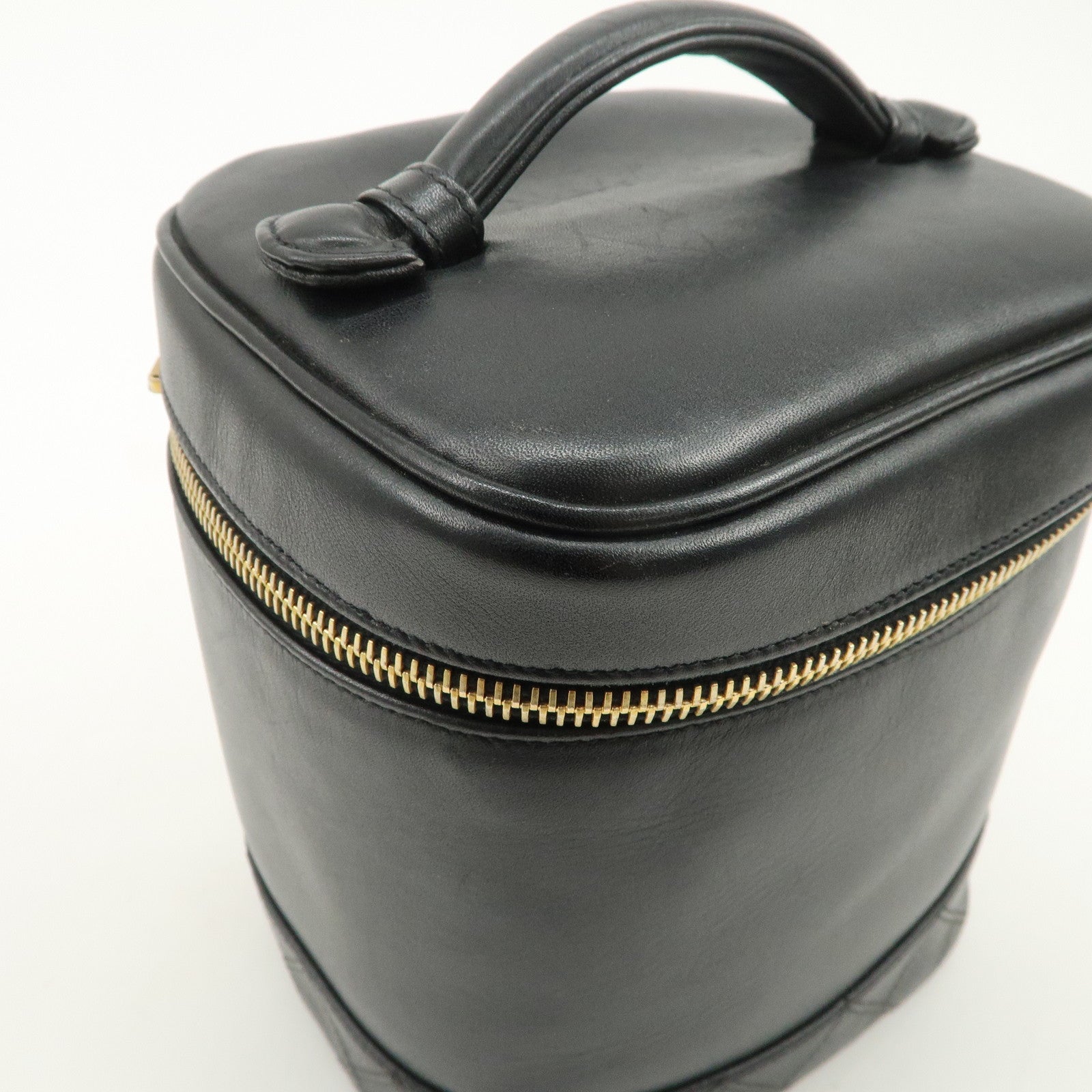 CHANEL Bicolore Lamb Skin Vanity Bag Hand Bag Black A01619